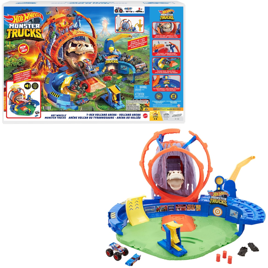 Hot Wheels Autorennbahn »Monster Trucks Vulkan Arena Spielset«, mit Spielzeugauto und Monster Truck