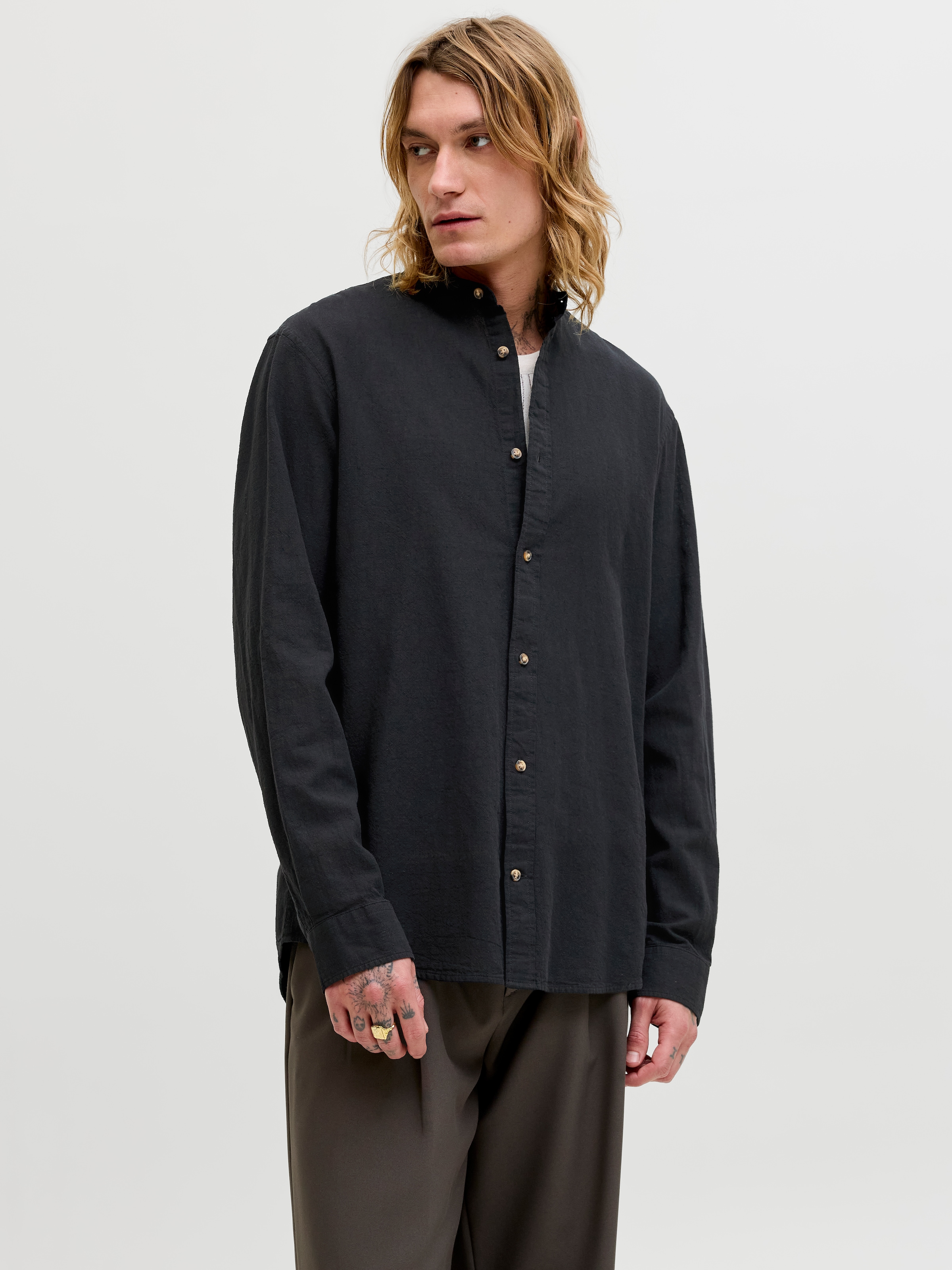 Jack & Jones Langarmhemd »JJESUMMER LINEN BLEND BAND SHIRT L/S SN« Baumwollmischung, regular fit