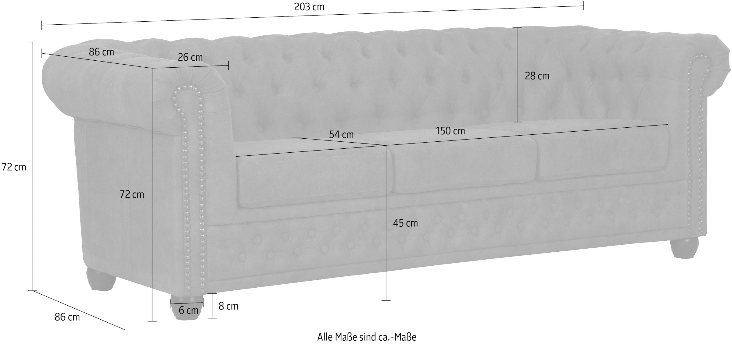 Home affaire Chesterfield-Sofa »Rysum«, Chesterfield-Optik, in 2 Bezugsqualitäten, 2 Ausf. schnell lieferbar