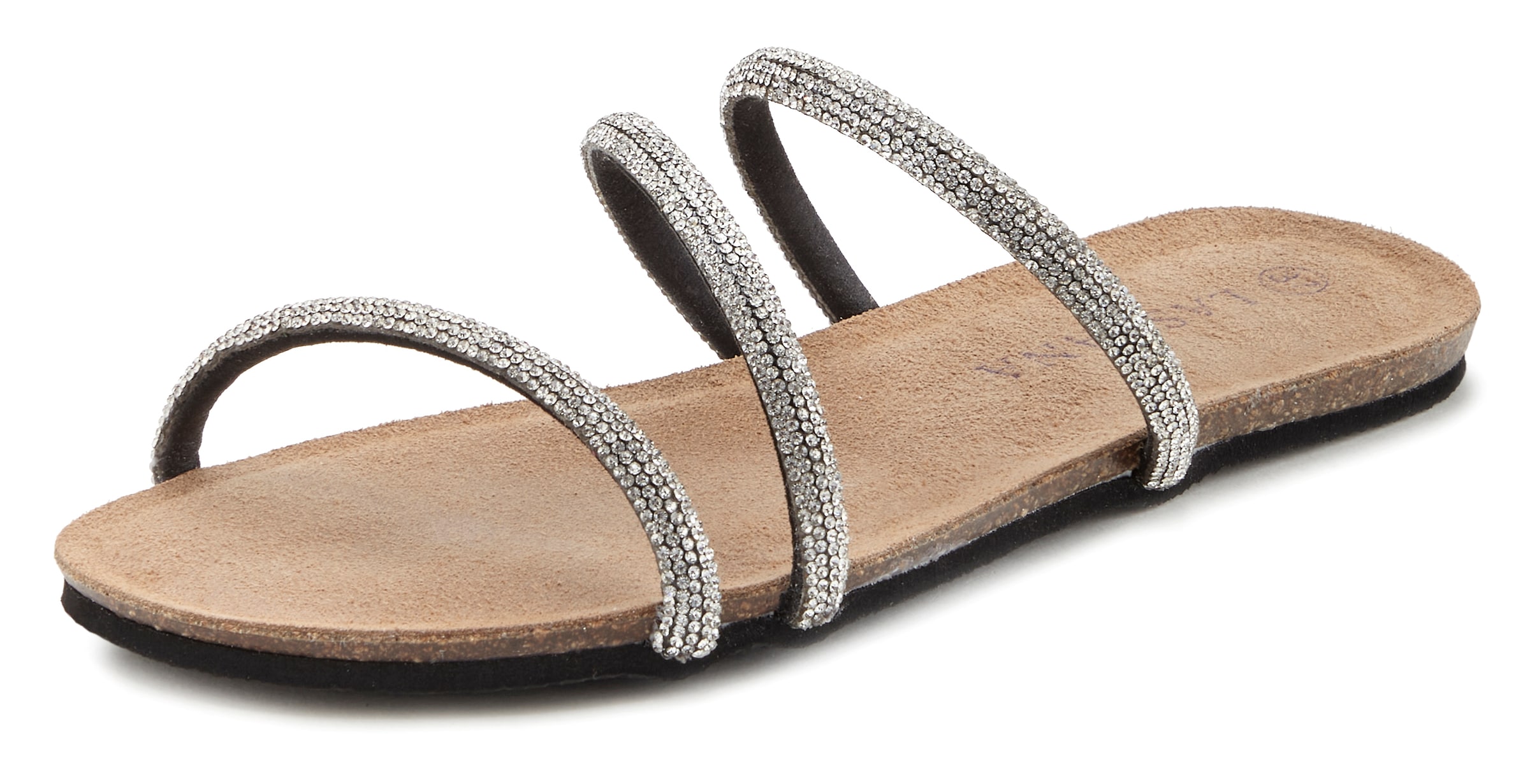 LASCANA Pantolette »Sandale,«, Mule, offener Schuh, hochwertiges Korkfußbett mit Strasssteinchen