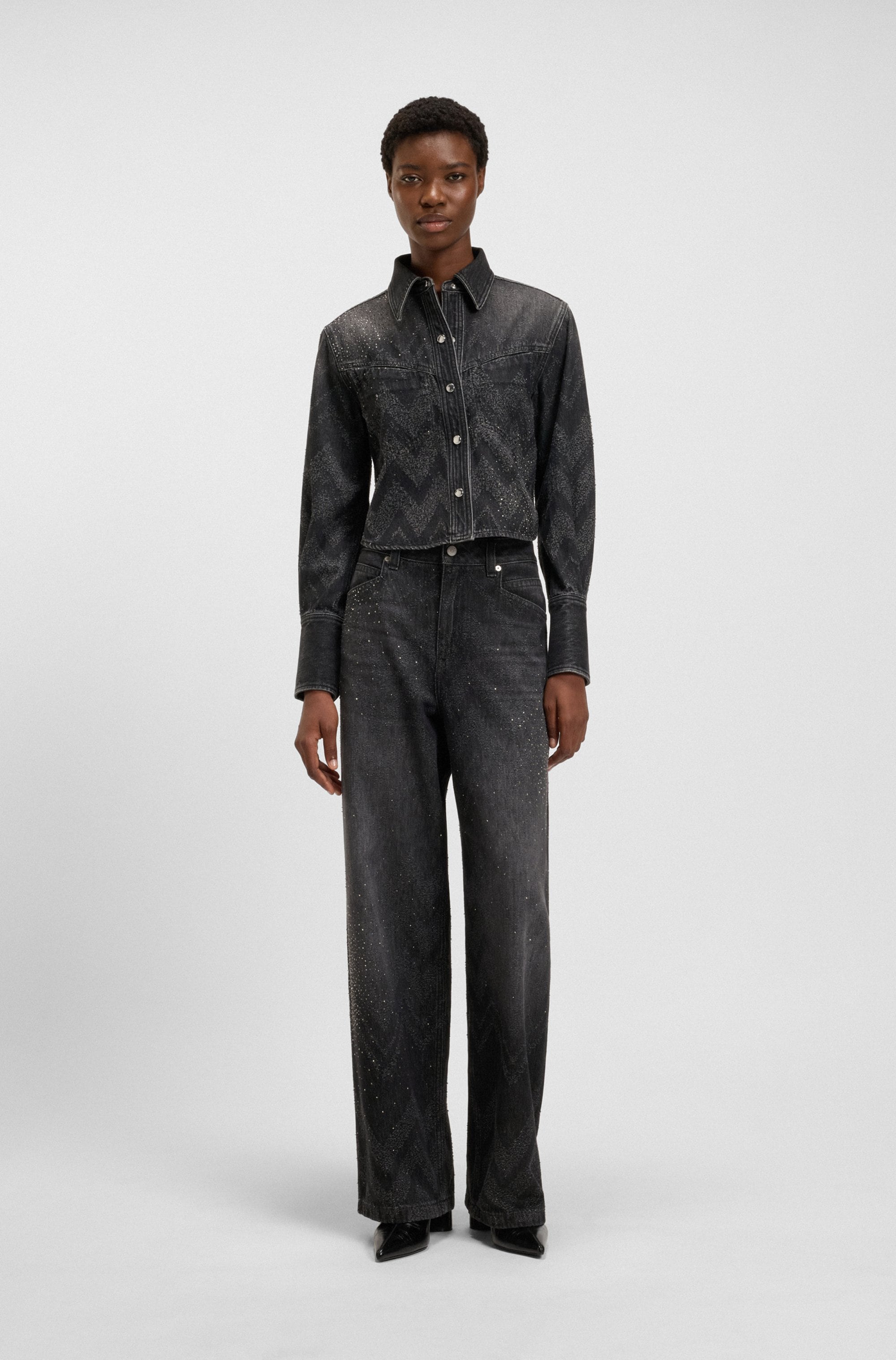 BOSS ORANGE Weite Jeans »Slouchy Premium Damenmode« Wide-Leg-Fit, Mid Rise, Glitzerdetails