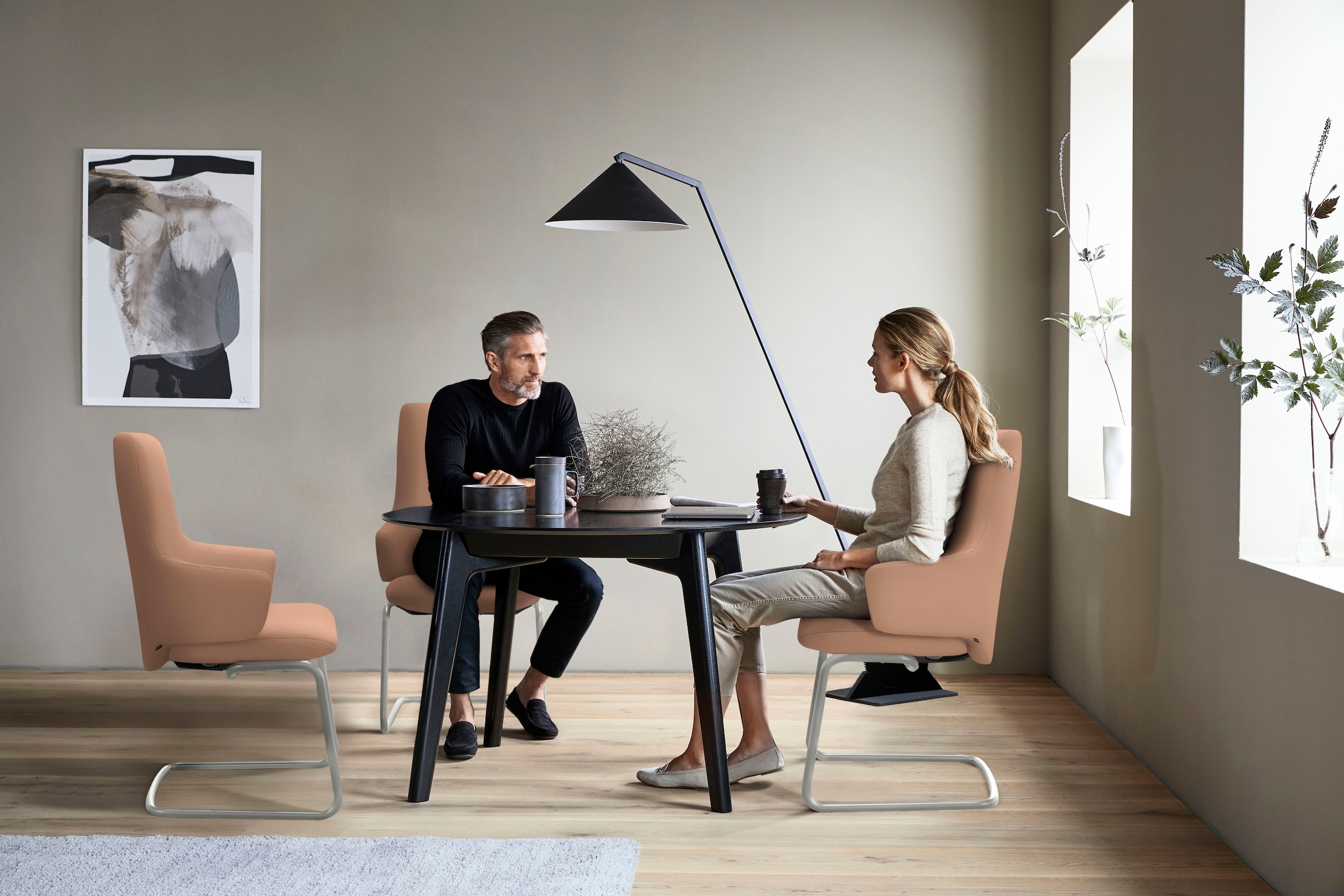 Stressless® Polsterstuhl »Laurel«, Leder BATICK, High Back mit Armlehne, Größe L, mit Beinen aus Stahl in Schwarz matt