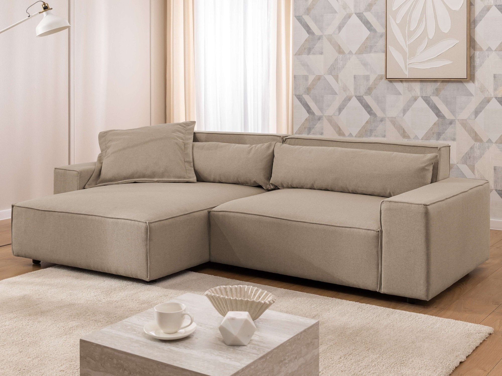 OTTO home Ecksofa »KINLEE Design-Sofa mit Recamiere rechts/links, Maße B/T/H 251/144/70cm« L-Form mit Wellenunterfederung, ohne Bettfunktion, modern und beguem