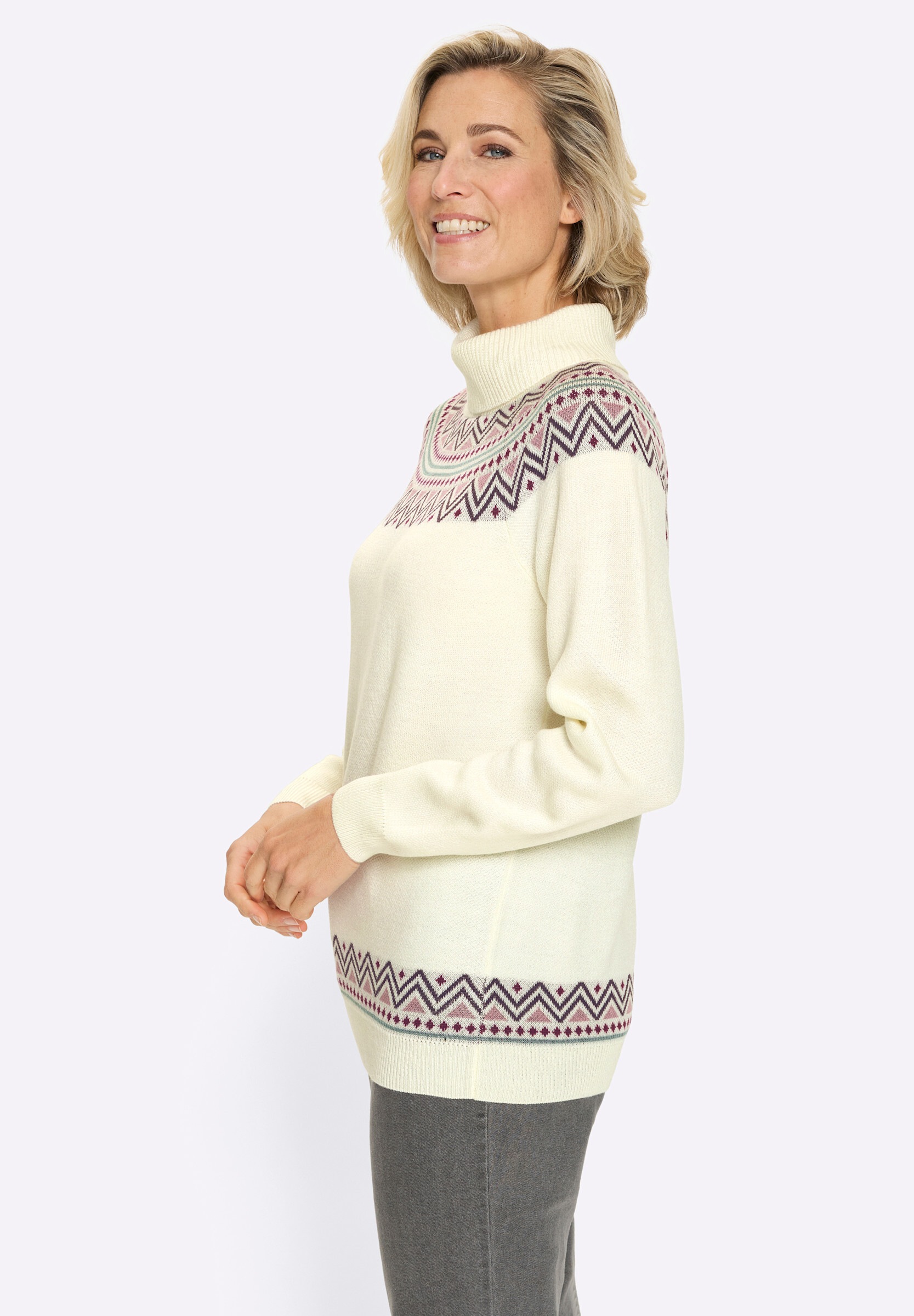 Sieh an! Longpullover »Rollkragen-Pullover Rollkragenpullover mit Norweger-Muster«