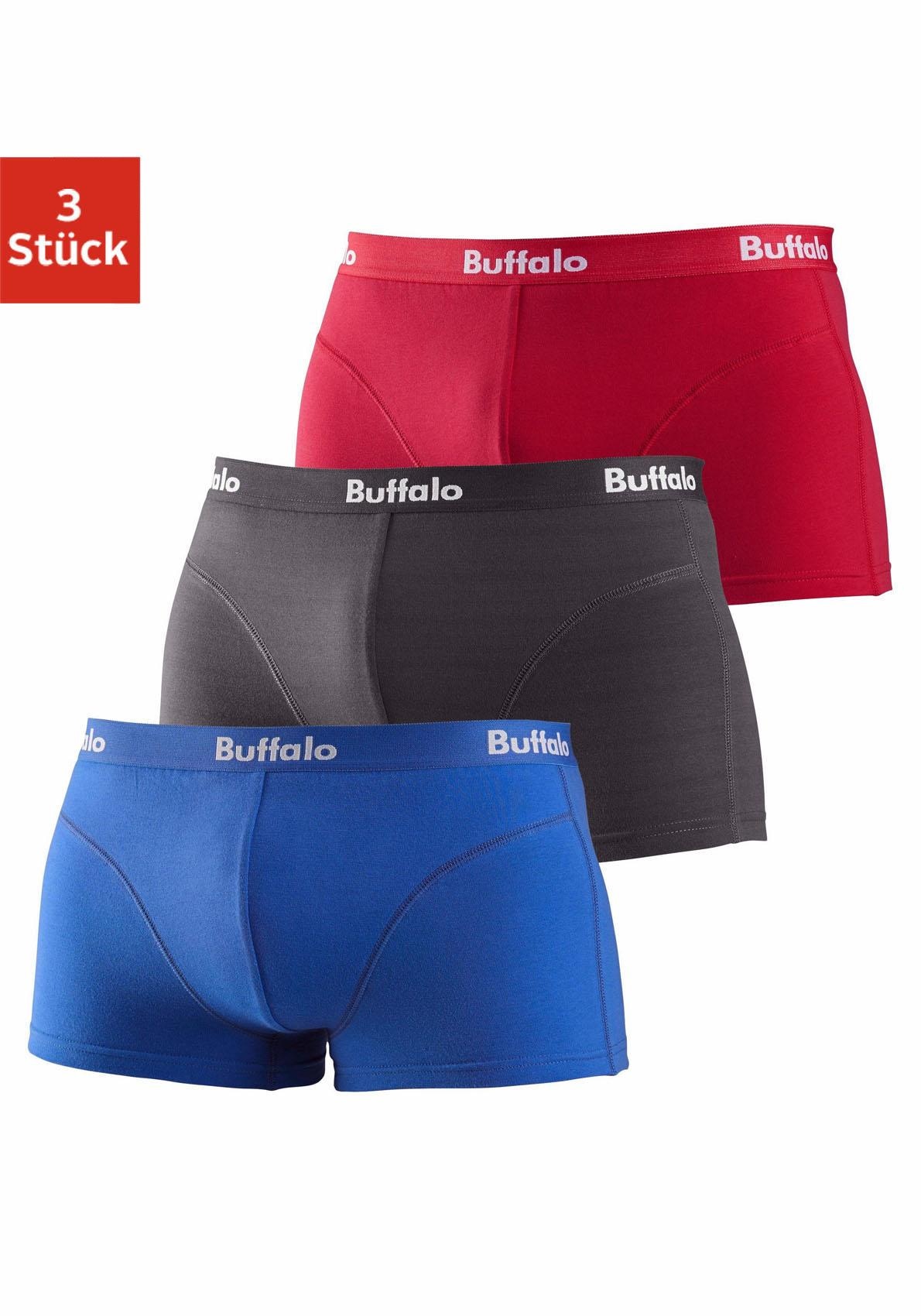 Buffalo Boxershorts, (Packung, 3 St.), in Hipster-Form mit Overlock-Nähten vorn