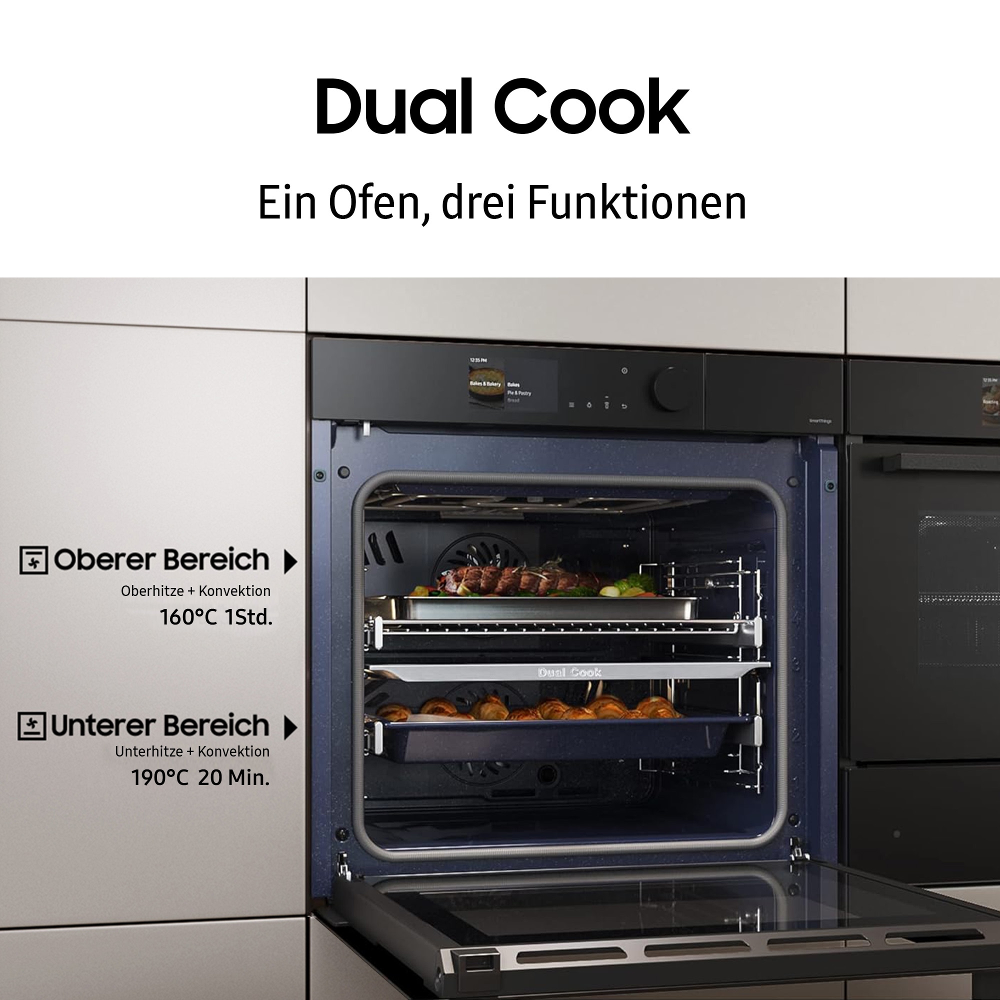 Samsung Pyrolyse Backofen Serie 4 »NV7B44503DB« mit Teleskopauszug nachrüstbar mit Pyrolyse-Selbstreinigung Die matte Optik sorgt für ein elegantes und modernes Aussehen