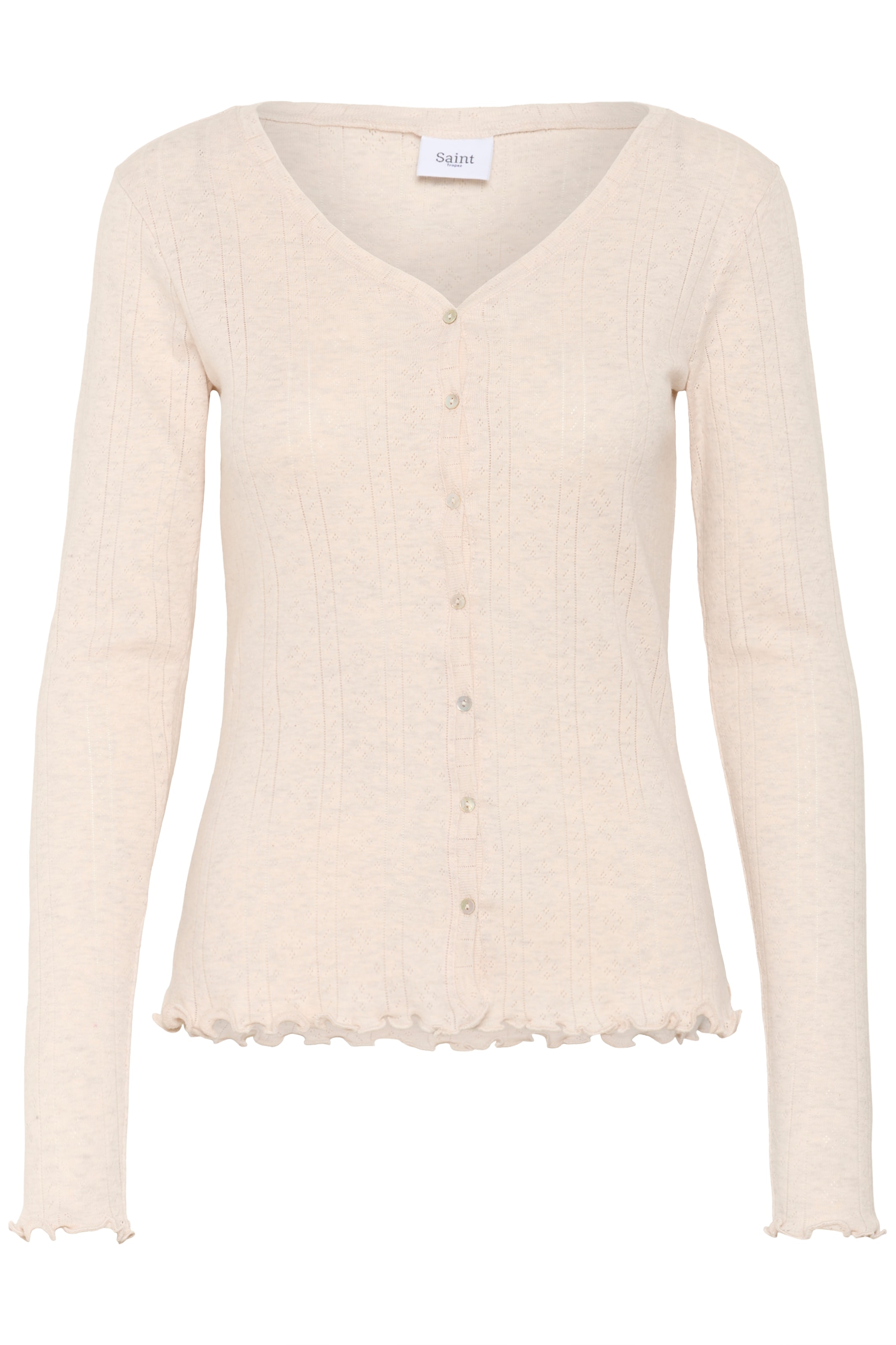 Saint Tropez Strickjacke »GruSZ Cardigan«, mit Lochstickerei und gewelltem Saum