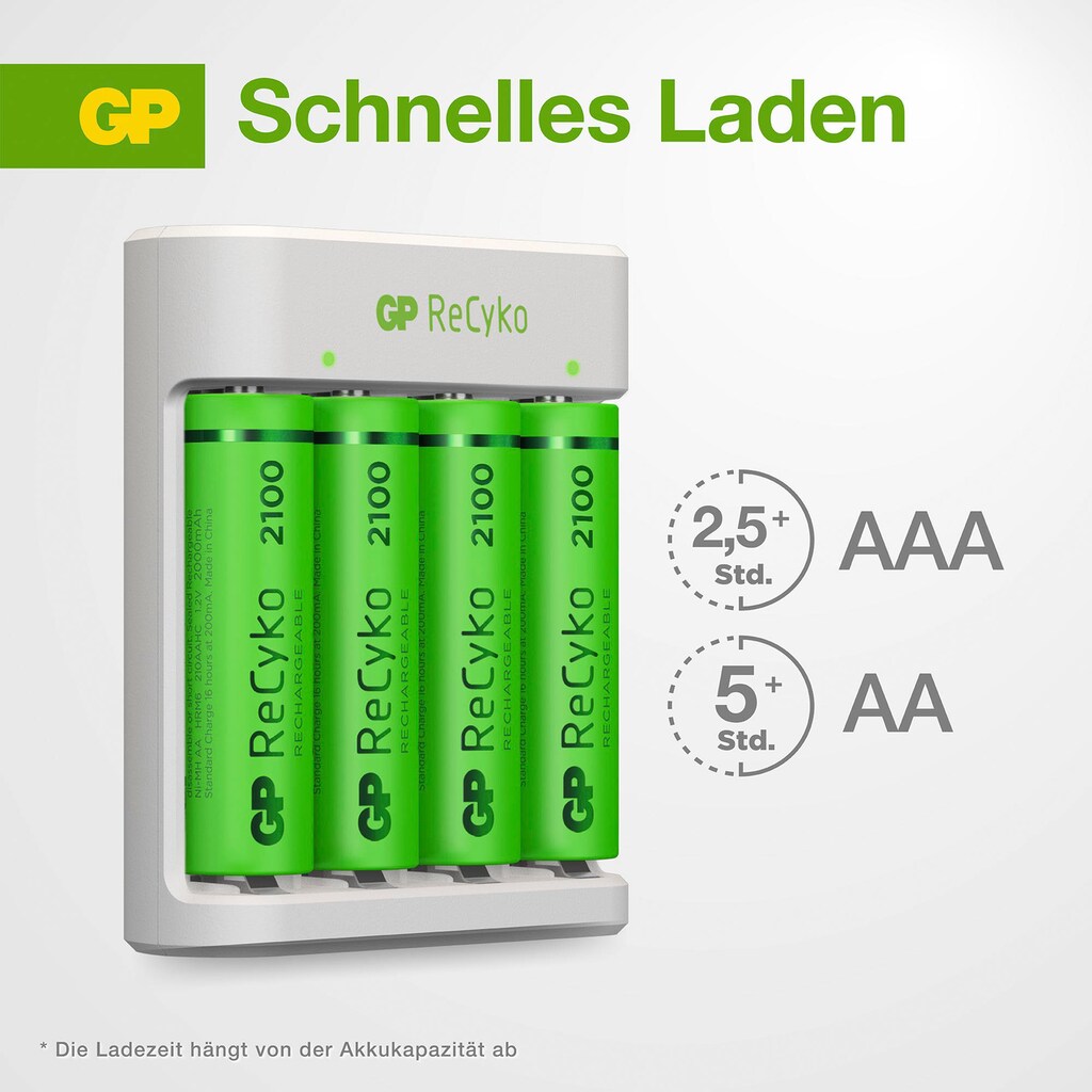 GP Batteries Batterie-Ladegerät »ReCyko E411 mit 4 x AA 2100 mAh NiMH-Batterien«