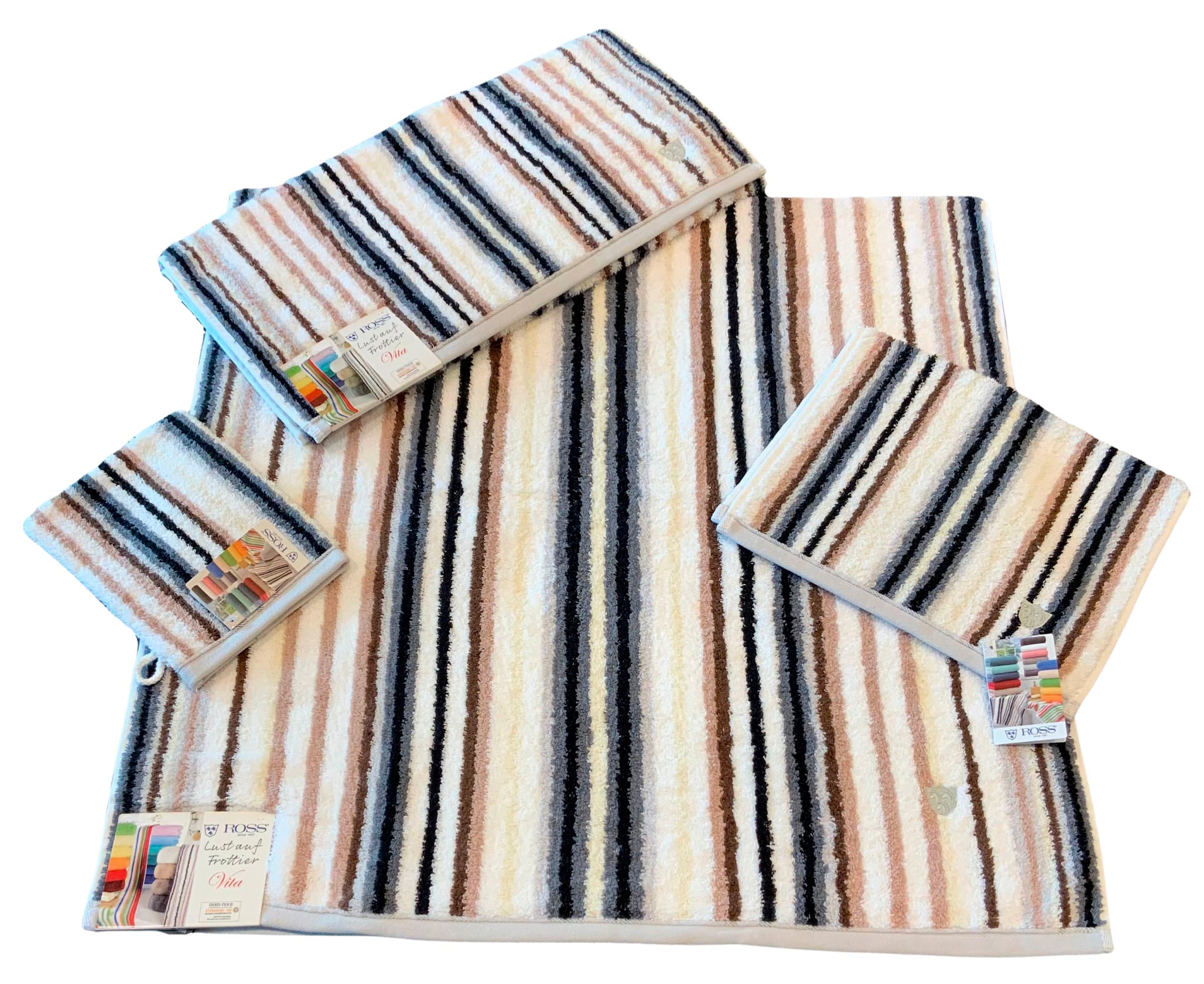 Ross Waschhandschuh »Multicolor« mit Streifen und gesticktem ROSS-Emblem in grau, Größe B/L: 16 cmx22 cm