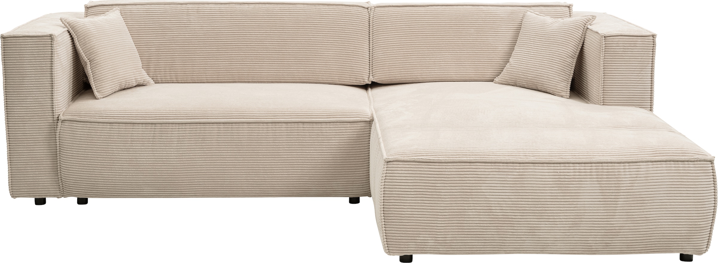 WERK2 Ecksofa »Atlanta-New, modernes Design, Stellmaße 280x147cm, L-Form, Kedernaht«, hoher Komfort, Schlaffunktion & Bettkasten, Cord, Natur