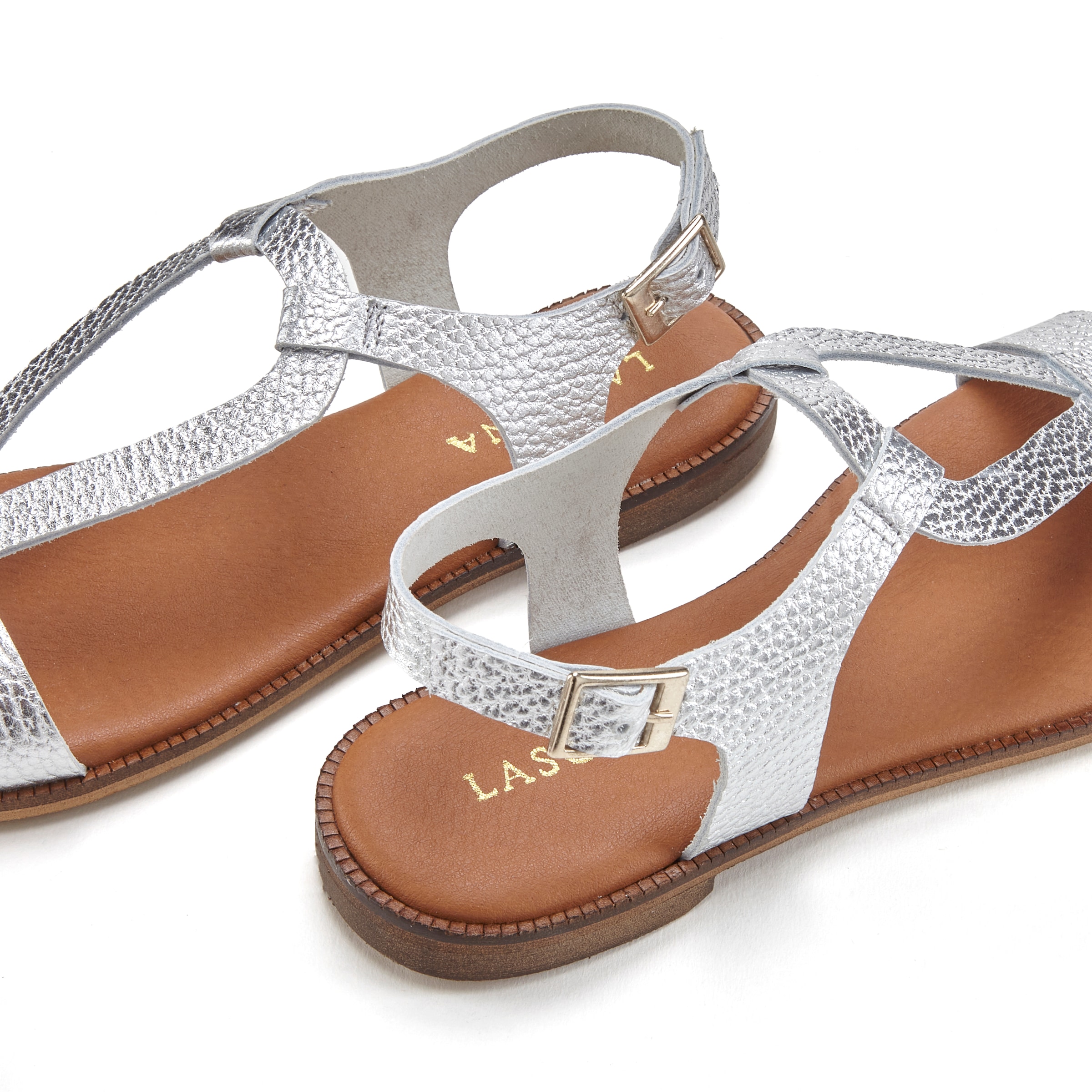 LASCANA Sandale, Sandalette, Sommerschuh aus hochwertigem Leder im Metallic-Look