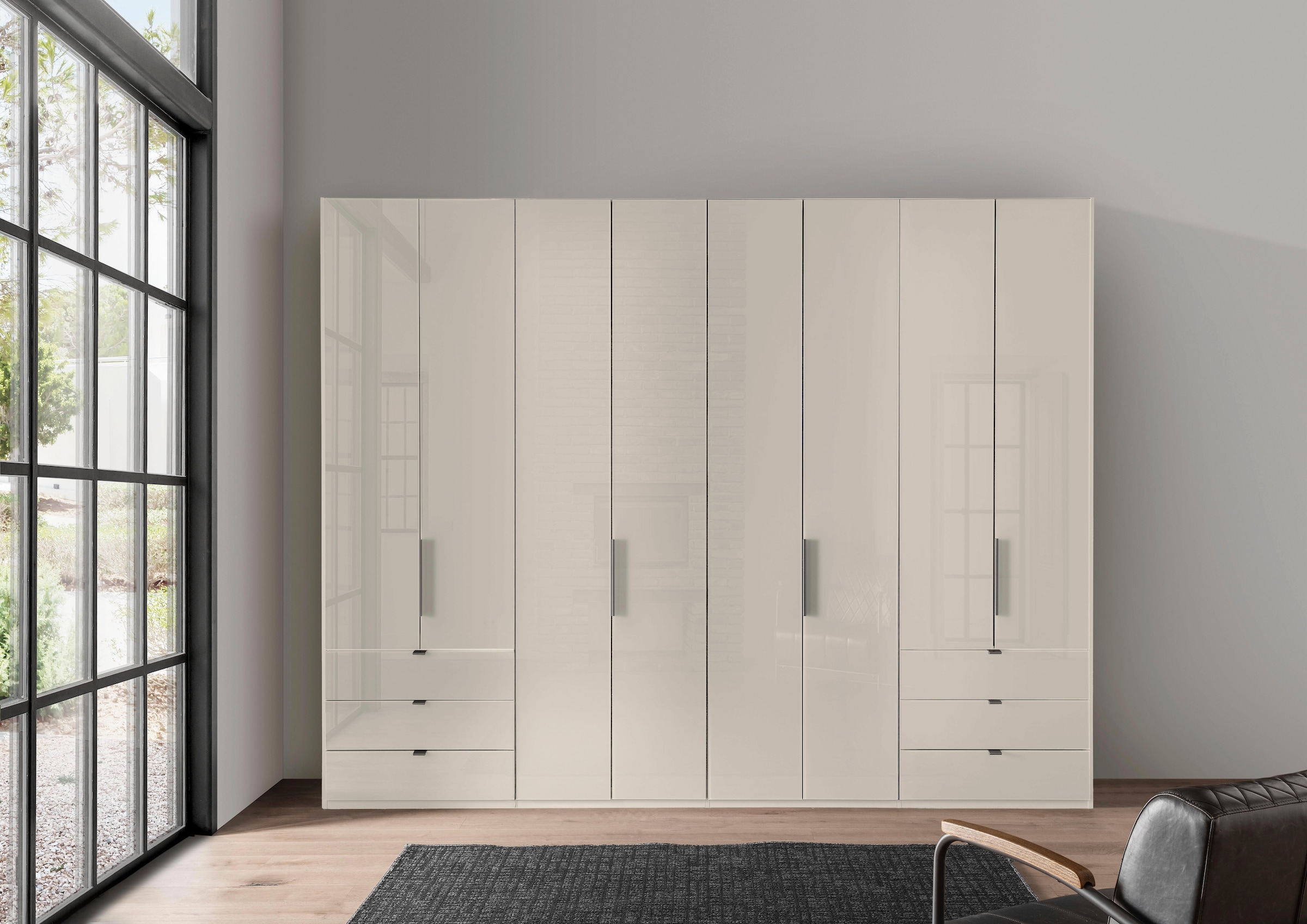 WIEMANN Falttürenschrank »Ohio, Kleiderschrank, Schrank, Garderobe, mit Schubladen, 300 cm« inklusive Einlegeböden & Kleiderstangen, 2 Höhen, MADE IN GERMANY,  inklusive Tür und Schubkastendämpfung, hochwertige Glasfront