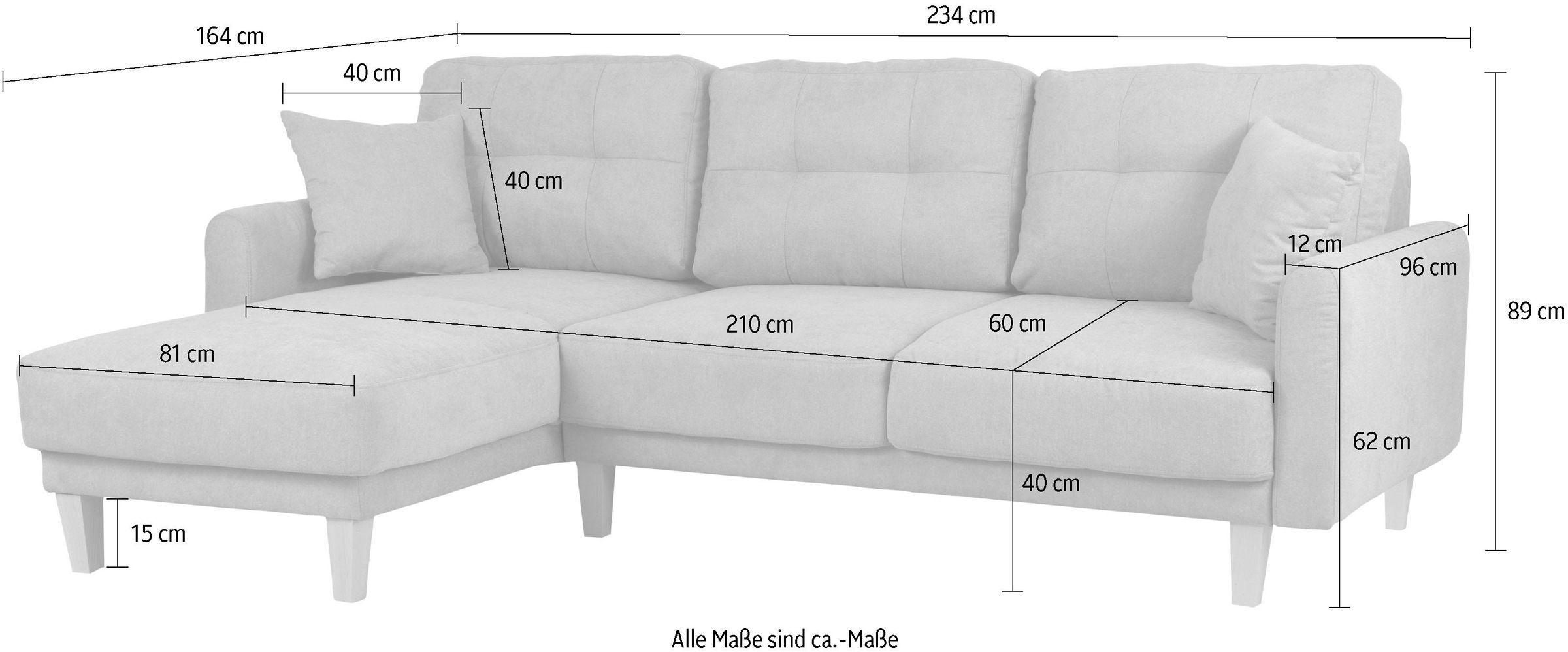 Home affaire Ecksofa »TRIPLO optionale Schlafsofa mit Bettkasten, Maße B/T/H: 234/164/89 cm« L-Form wahlweise mit Bettfunktion - Liegefläche 132x210 cm