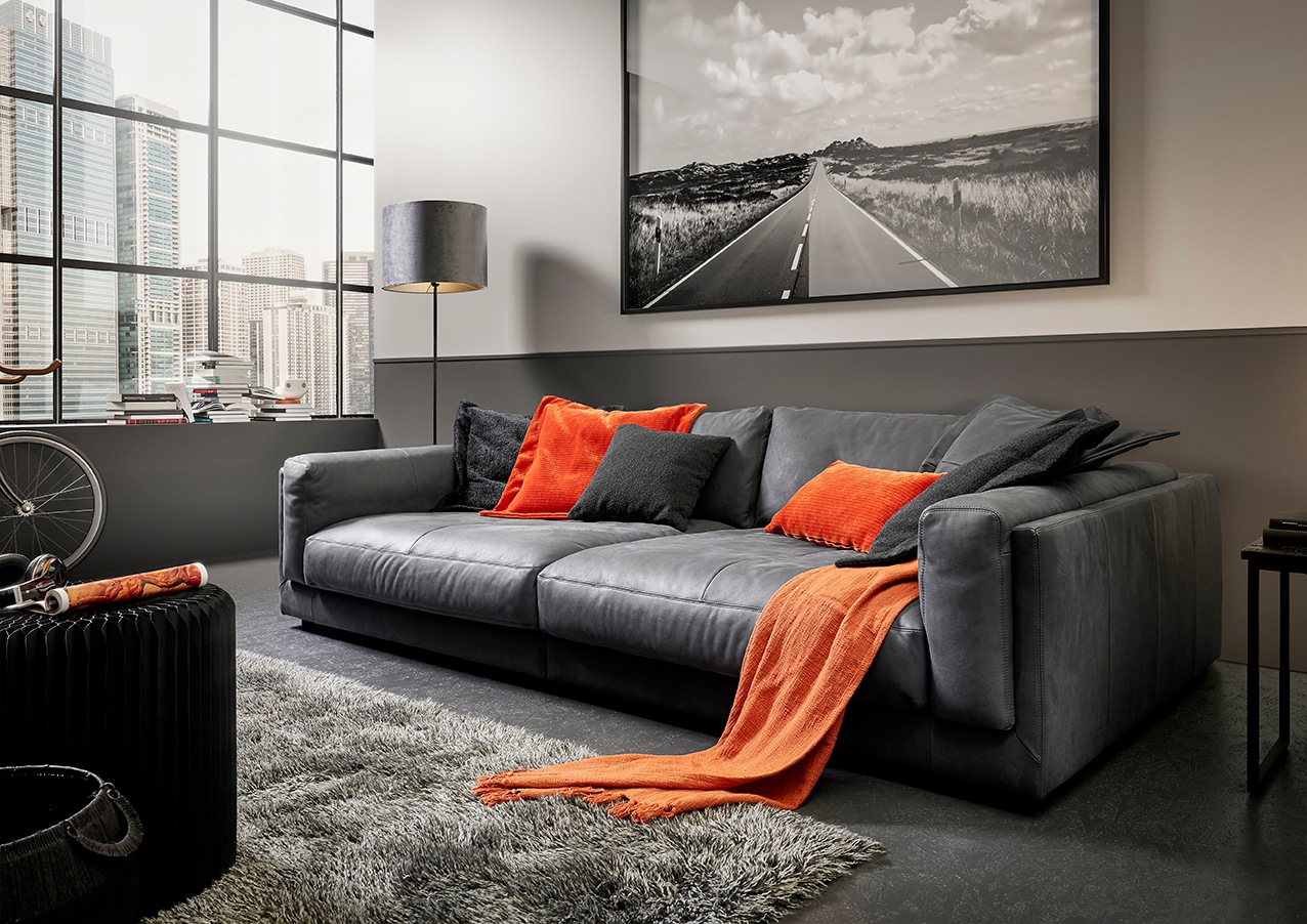 3C Candy Big-Sofa »Karalis mit extra großer Sitztiefe, elegantes Mega Sofa zum Relaxen,«, auch in Cord- oder Leder-Bezug, lose Kissen, loungige Bequemlichkeit