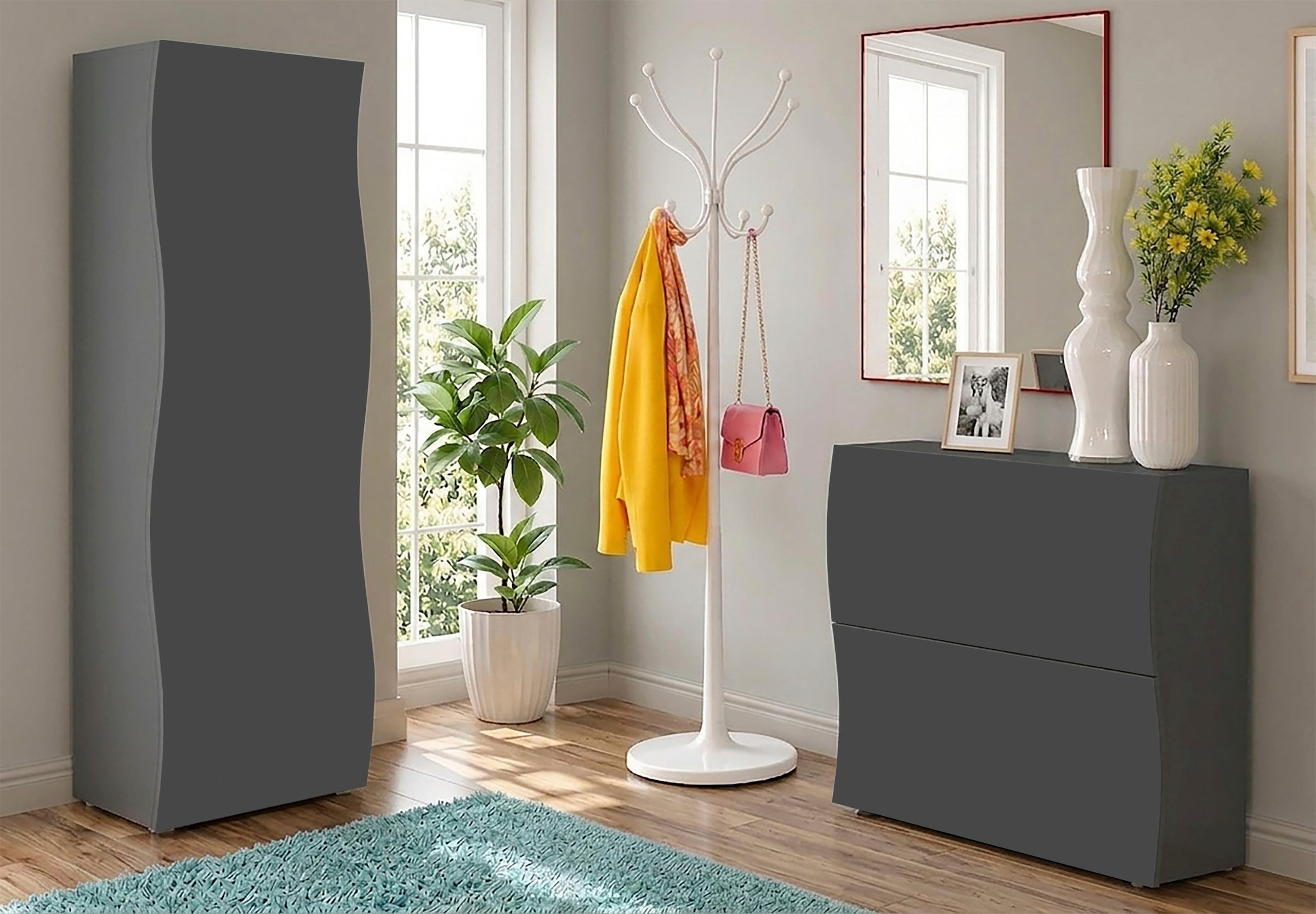 Home affaire Schuhschrank »Schuhschrank mit Klappen / Schuhkommode, Höhe 81 cm« onda 101 cm breit, Anthrazit,mit 2 klapptüren, made in italy