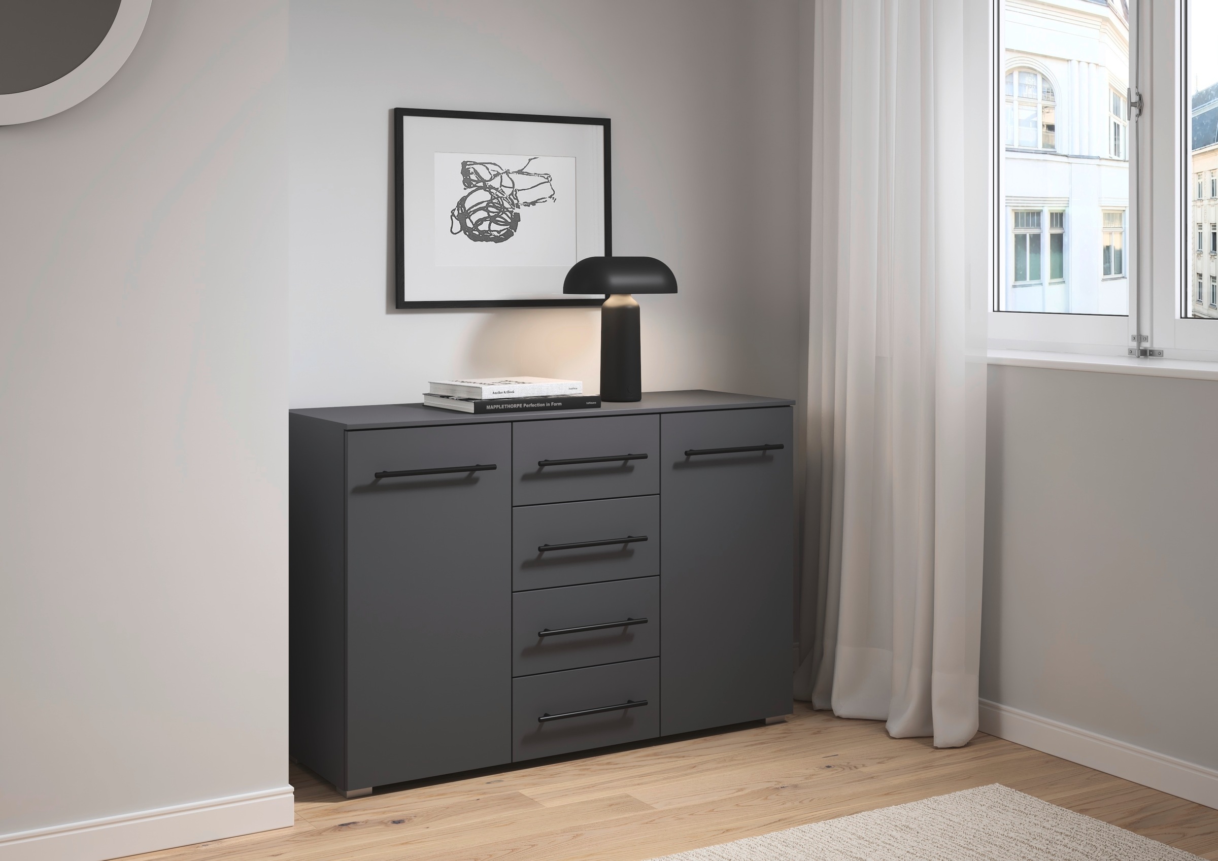 rauch Kombikommode »Sideboard Schubladenkommode AVOLA mit Dekorfront« Breite 120 cm inkl. Soft-Close-Funktion,  vier große Schubladen und 2 Türen, mit 4 Einlegeböden MADE IN GERMANY