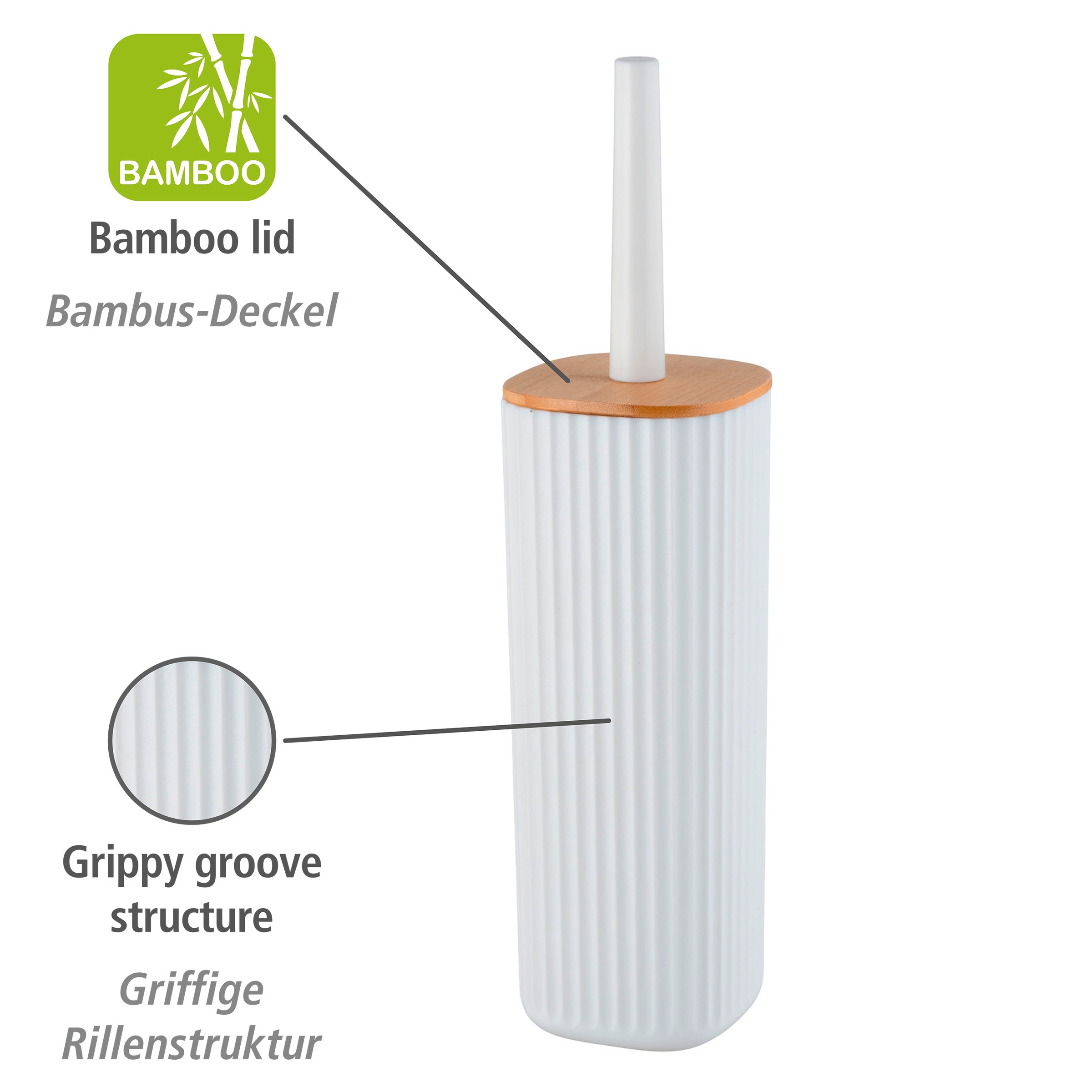 WENKO WC-Garnitur »Rotello«, aus Kunststoff-Bambus, weiß, mit geschlosssener Form