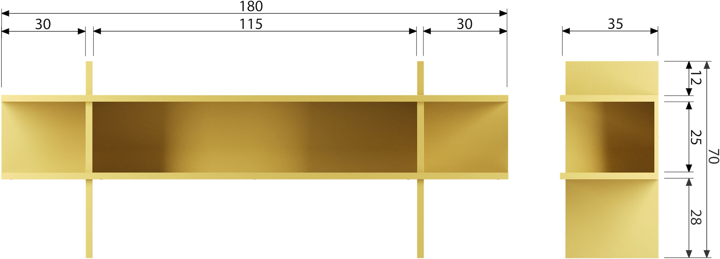 WOOOD Beistelltisch »Jana aus FSC®-Kiefernholz, schutzlackiert 180x35x70 cm« Tragkraft 15 kg, drei offene Fächer, Framestärke 2,4 cm