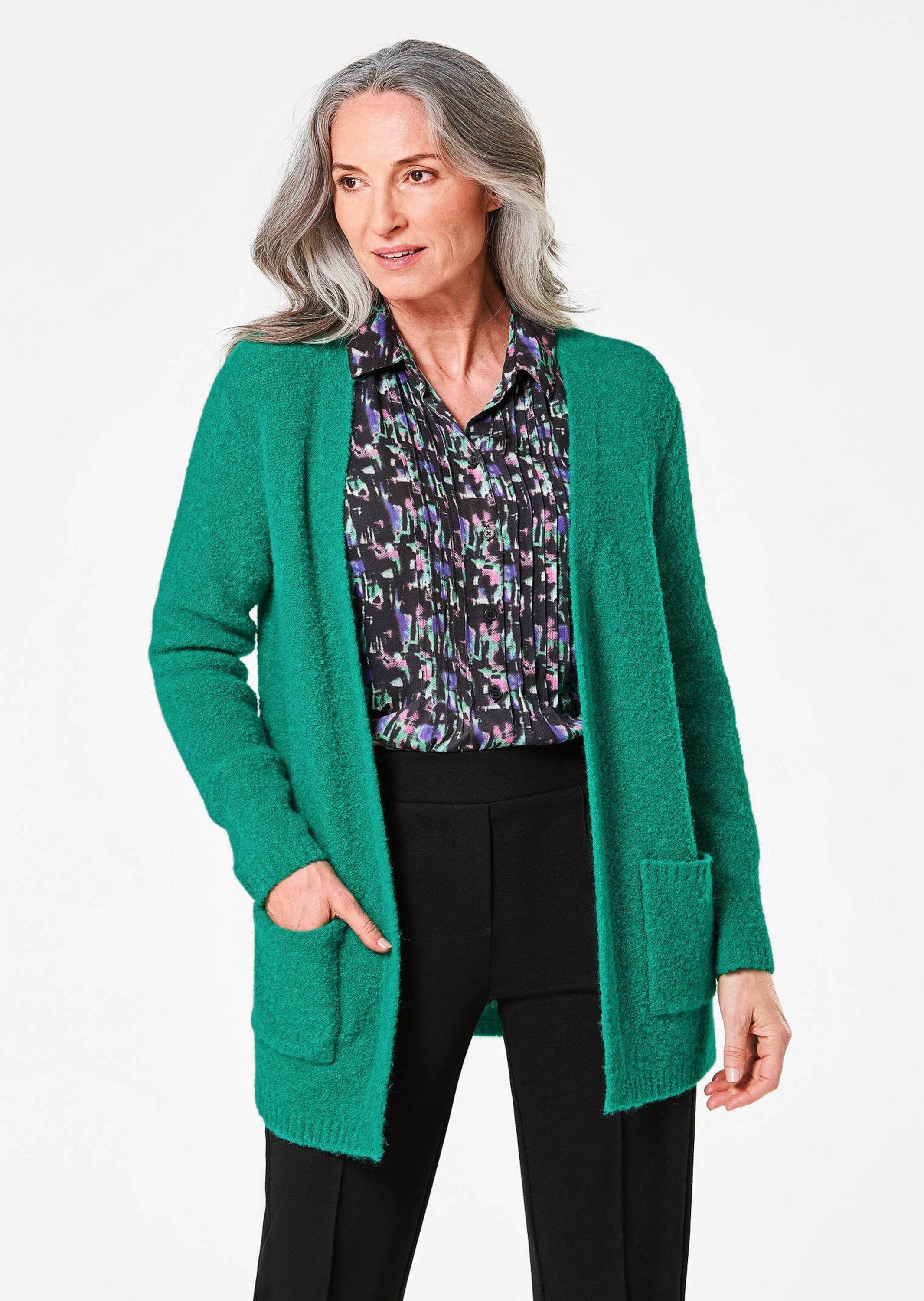 GOLDNER Strickjacke »Kurzgröße Legere Strickjacke aus Bouclégarn« Ohne