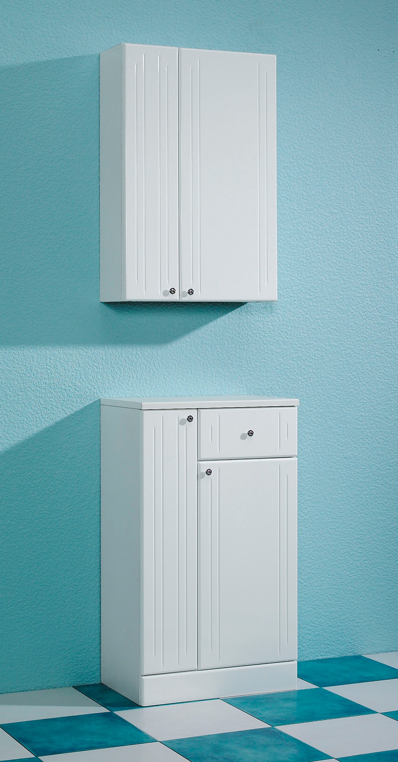 Saphir Unterschrank »Quickset 955 Badschrank mit 2 Türen, 1 Schublade, 50 cm breit«, Badezimmer-Unterschrank in Weiß Hochglanz, Griffe Chrom Glanz