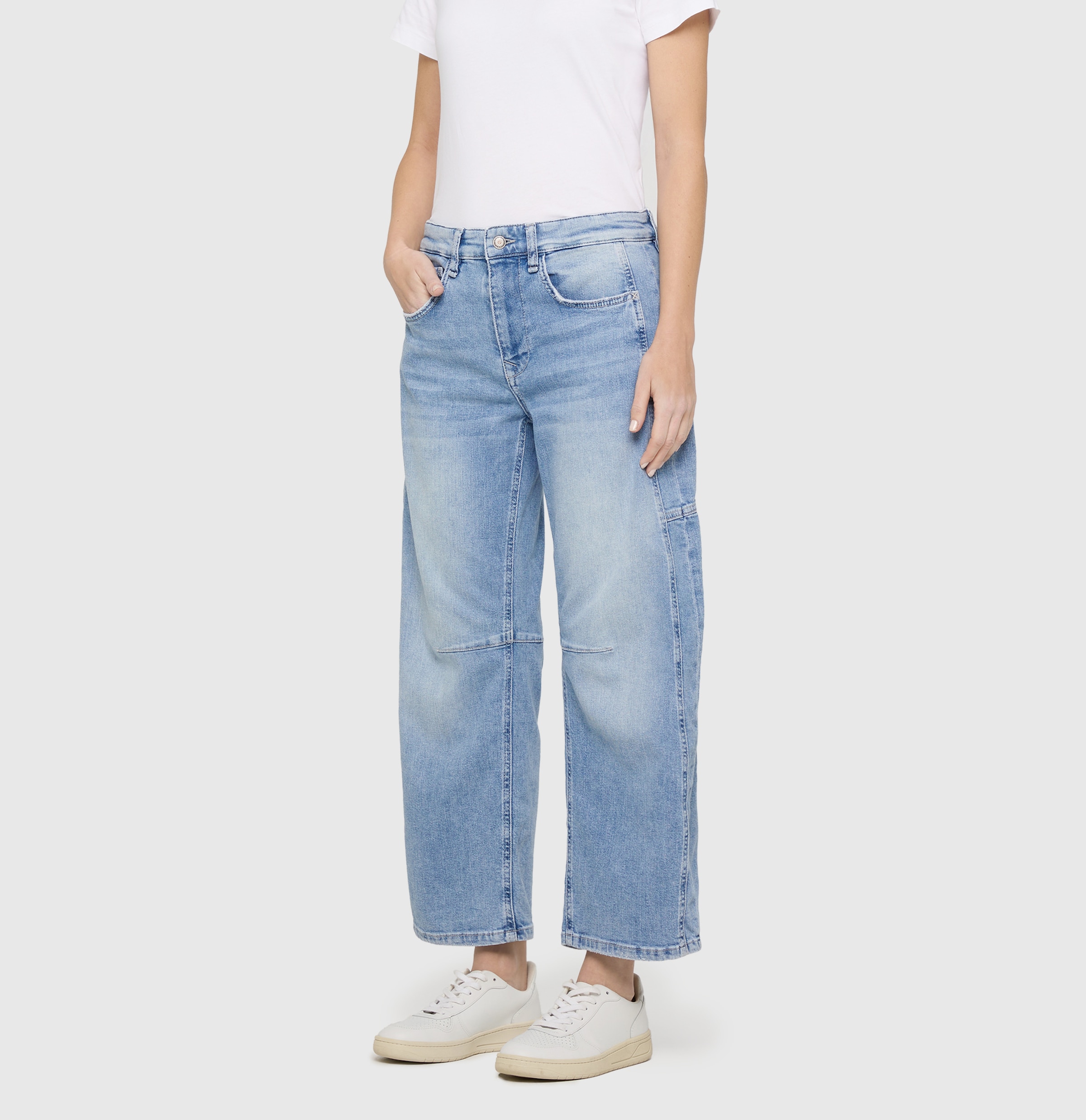 MAC 5-Pocket-Jeans »OHIO Barrel« Barrel Fit, Naht-Detail auf Kniehöhe