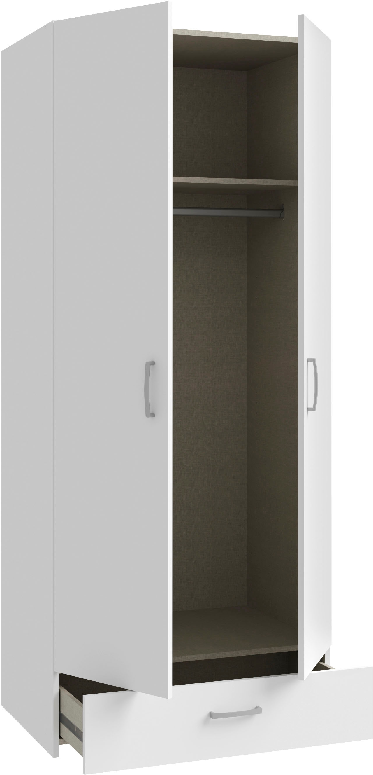 FORTE Drehtürenschrank »Econobox«, Drehtürenschrank, zeitloses Design mit alufarbigen Griffen.