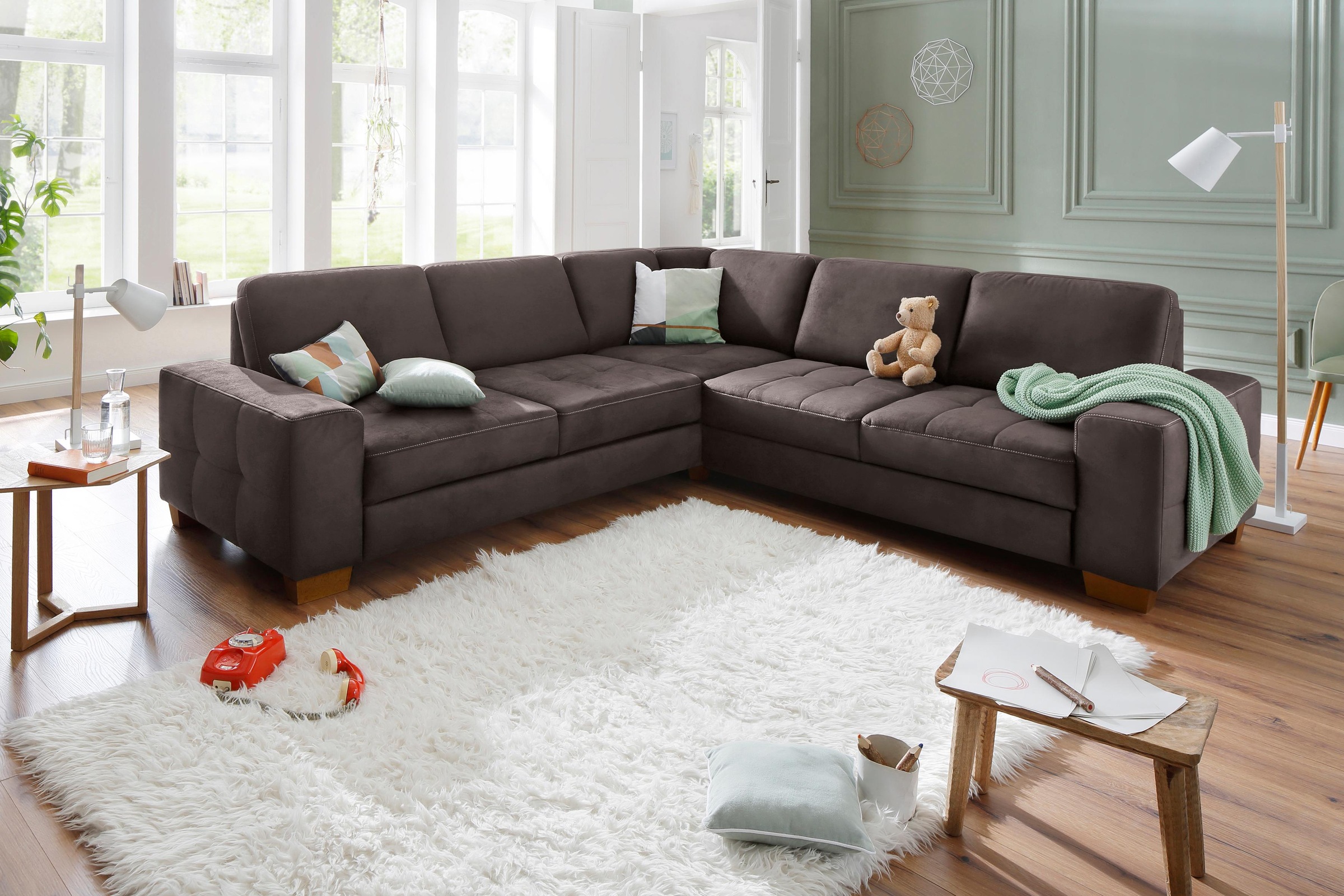 Home affaire Ecksofa »Puccini L-Form«, mit Federkern, Sitztiefenverstellung, Kontrastnaht