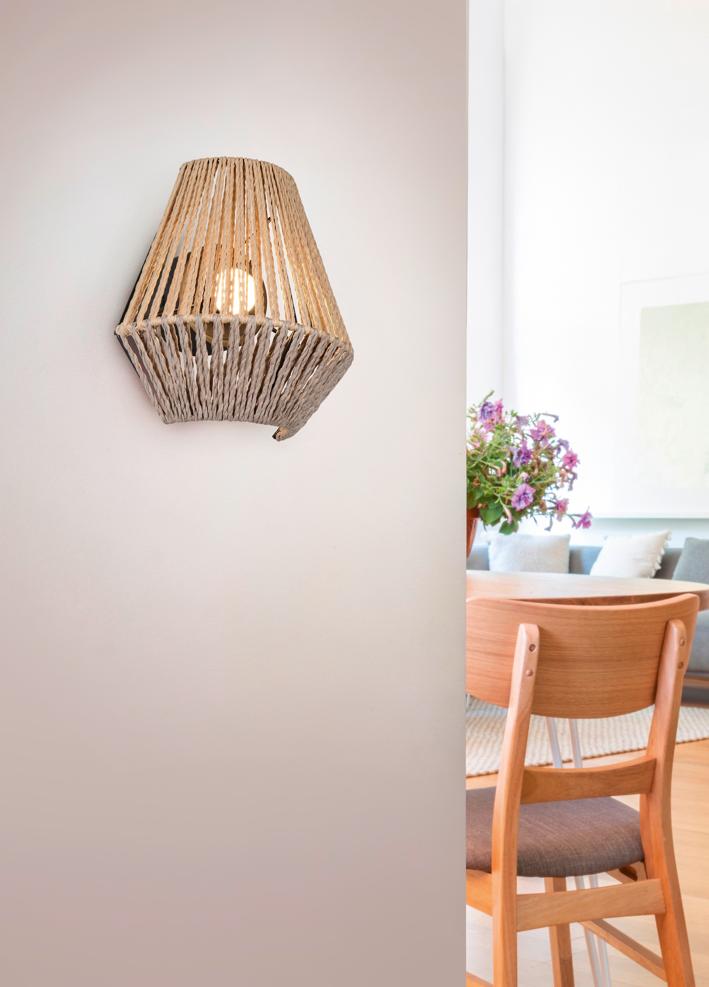 REALITY Leuchten LED Wandleuchte »LIRA, Akku Wandlampe, USB Ladeanschluss, 1,5W 140 Lumen 3000K warmweiß« LED-Board 1 Stk. Warmweiß Lampenschirm aus Papiergarn, Touchdimmer, max 8h Akkulaufzeit