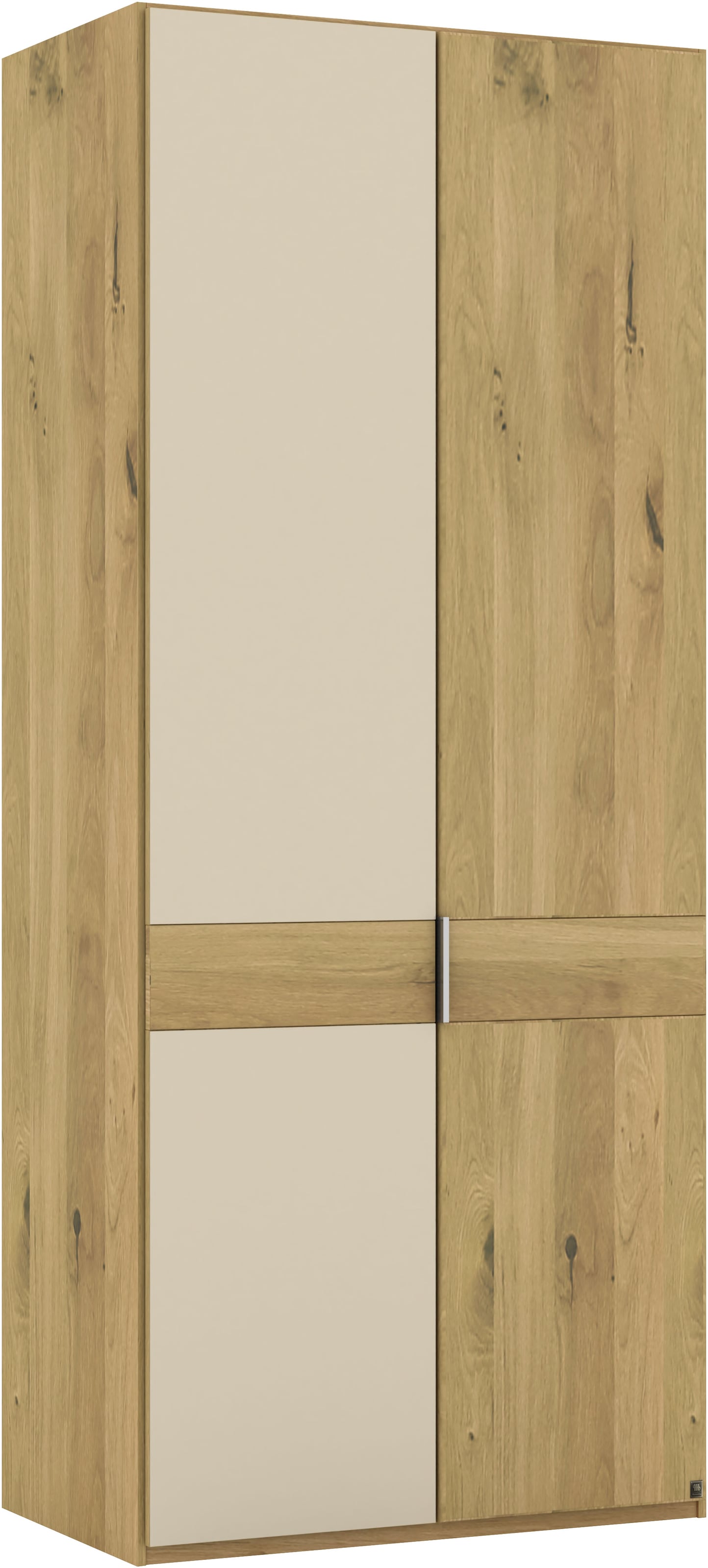 Musterring Drehtürenschrank »Savona, Kleiderschrank, Schrank, Garderobe, teilmassiv Eiche«, (mit Türdämpfern, mit Spiegel oder Glas, extra Böden, MADE IN GERMANY), Türen in Bianco-Eiche massiv, Spiegel-/Glastüren, verschiedene Größen