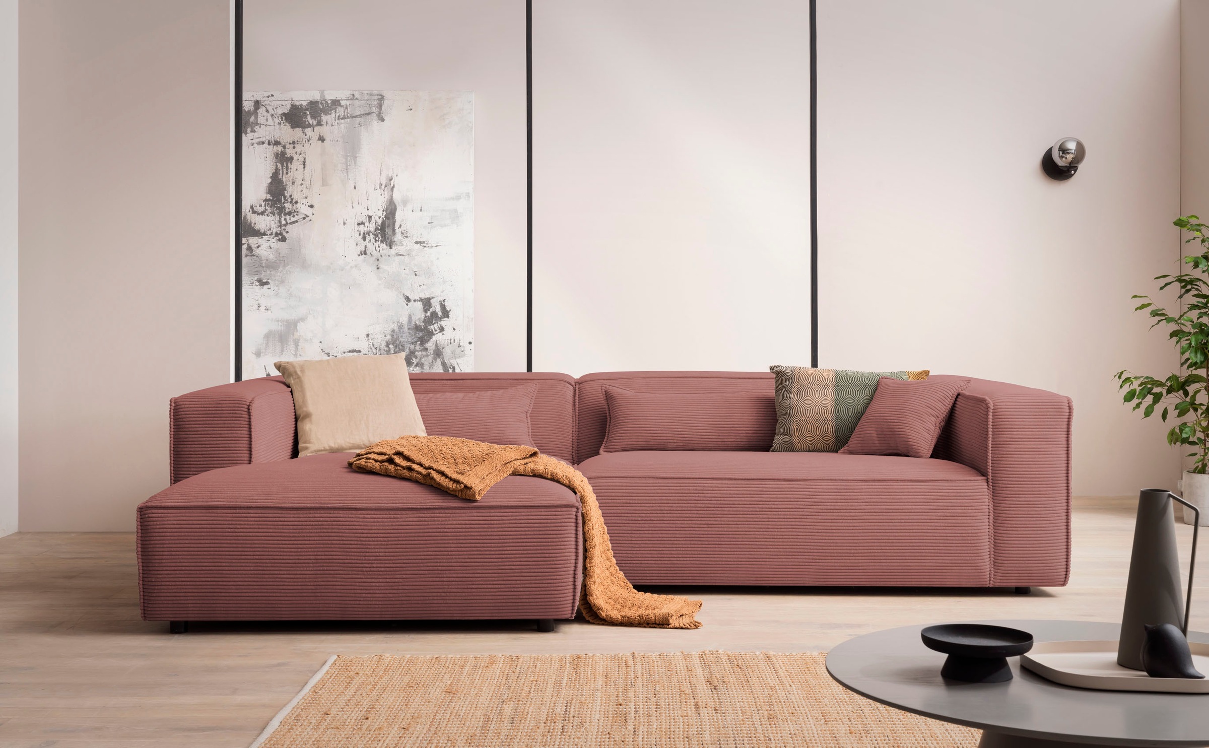 LeGer Home by Lena Gercke Ecksofa »PIARA XXL, Big-Sofa in Cord oder Leinenoptik, L-Form, mit Kedernaht«, wahlweise Ottomane rechts/links, schwarze Füße, extra tiefe Sitzfläche
