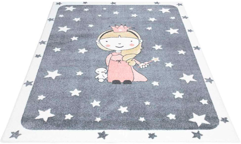 Carpet City Kinderteppich »ANIME893«, rechteckig, 11 mm Höhe, Kinderzimmer Teppich Modern mit Mond, Blumen, Wolken, Creme, Multi