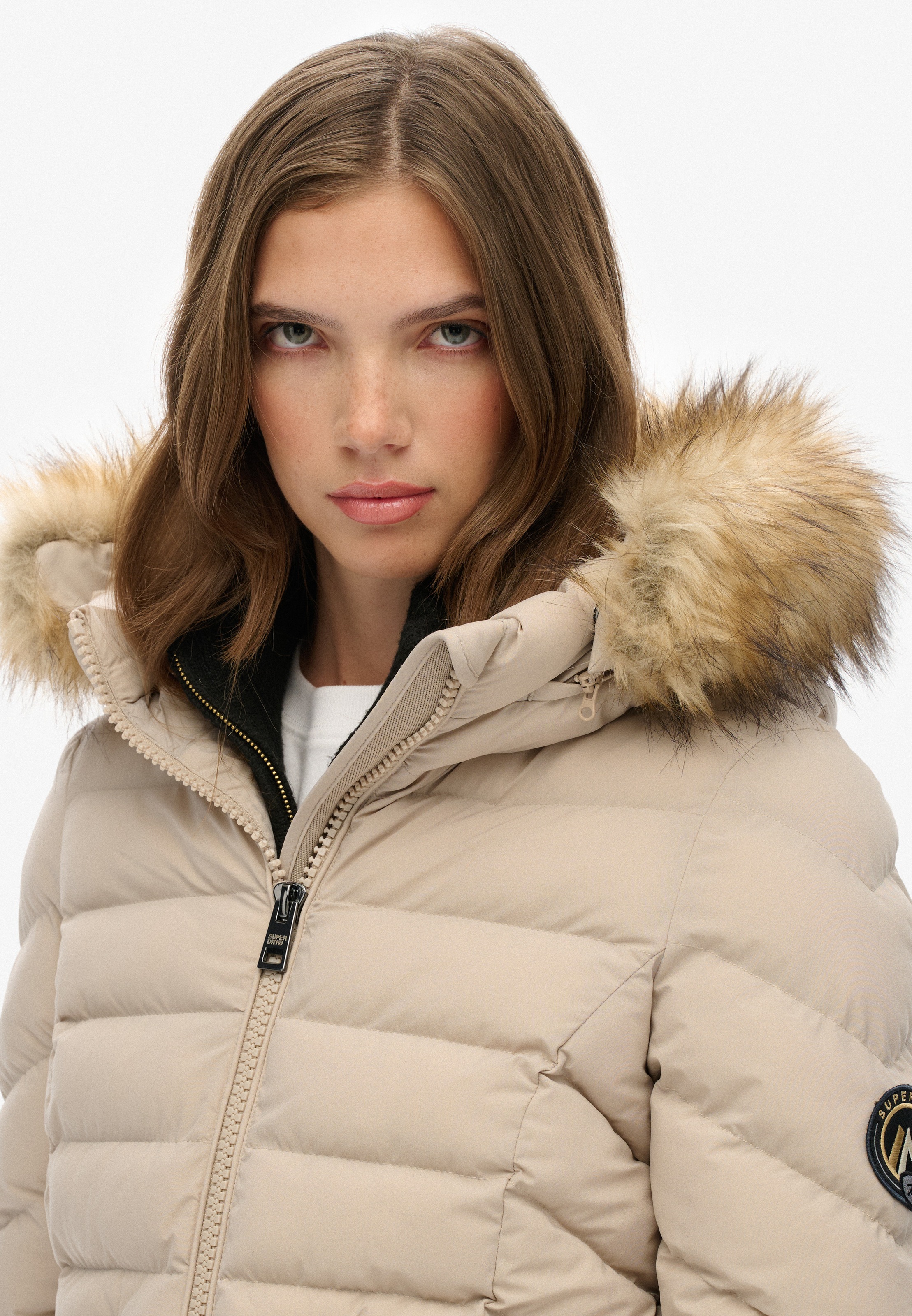 Superdry Steppjacke »FUJI FAUX FUR HOOD MID LENGTH« mit Kapuze
