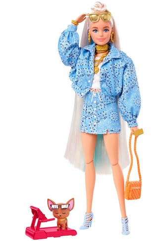 Barbie Anziehpuppe »Extra«, (blond) mit hellblauem Rock & Jacke, Hund & Zubehör kaufen