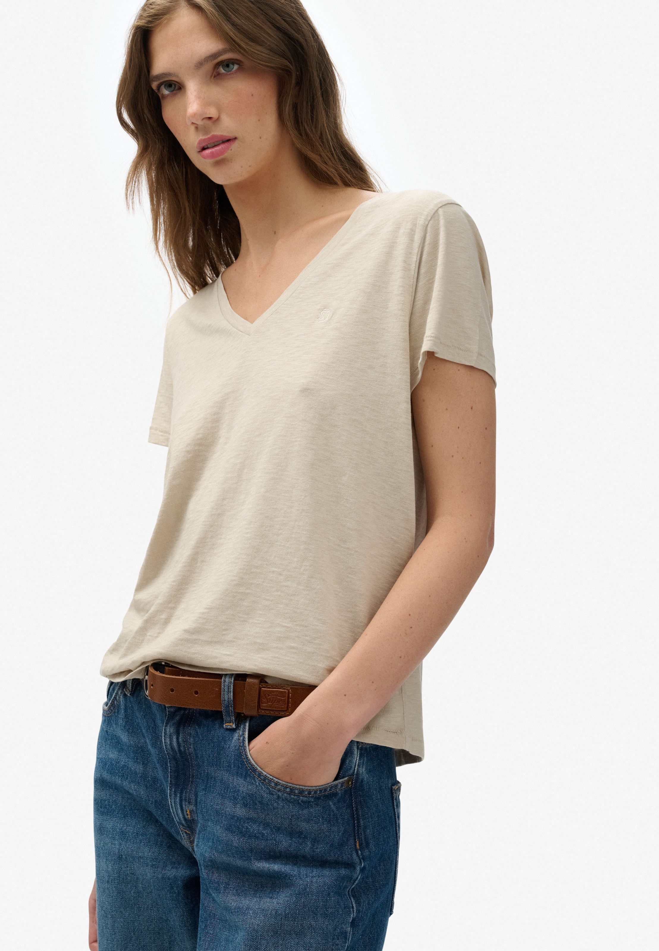 Superdry T-Shirt »STUDIOS SLUB EMB VEE TEE« Baumwollmischung, relaxed fit