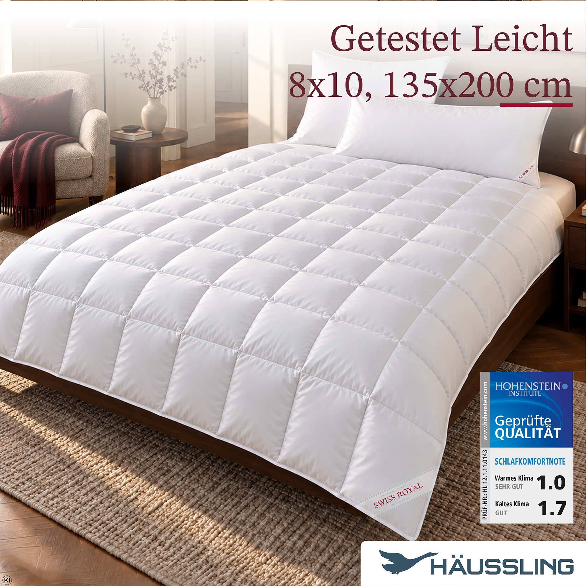 Haeussling Daunenbettdecke + Kopfkissen »Swiss Royal« Bettdecken-Set mit Kopfkissen, 135x200 oder 155x220 cm, Sommer, Winter