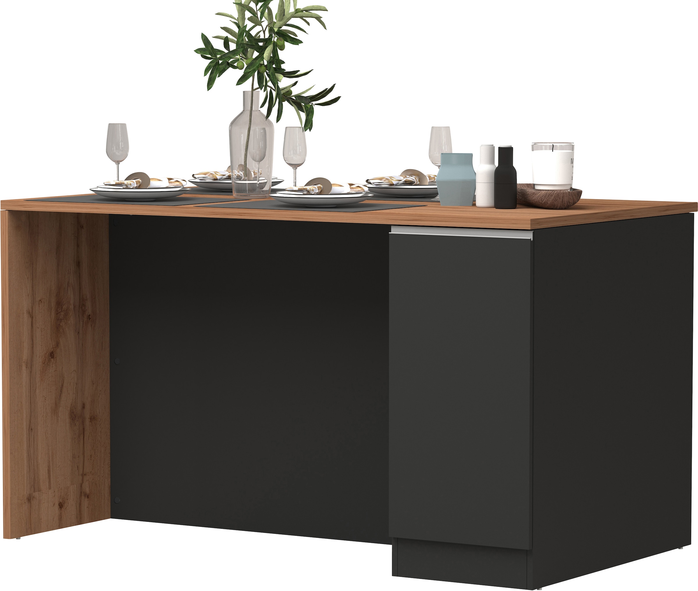 KOCHSTATION Kücheninsel »Sole,Kochinsel,Küchenarbeitsblock,Inselküche,Arbeitsinsel« Breite 160 cm mit 2 Türen,4 Fächer, Arbeitsplatte, Aluminiumgriff