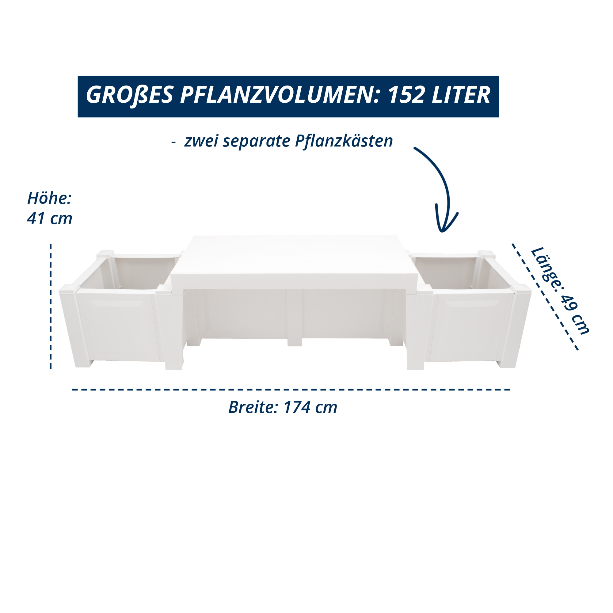 KHW Gartenbank »Berlin« mit zwei Pflanzkästen, weiß