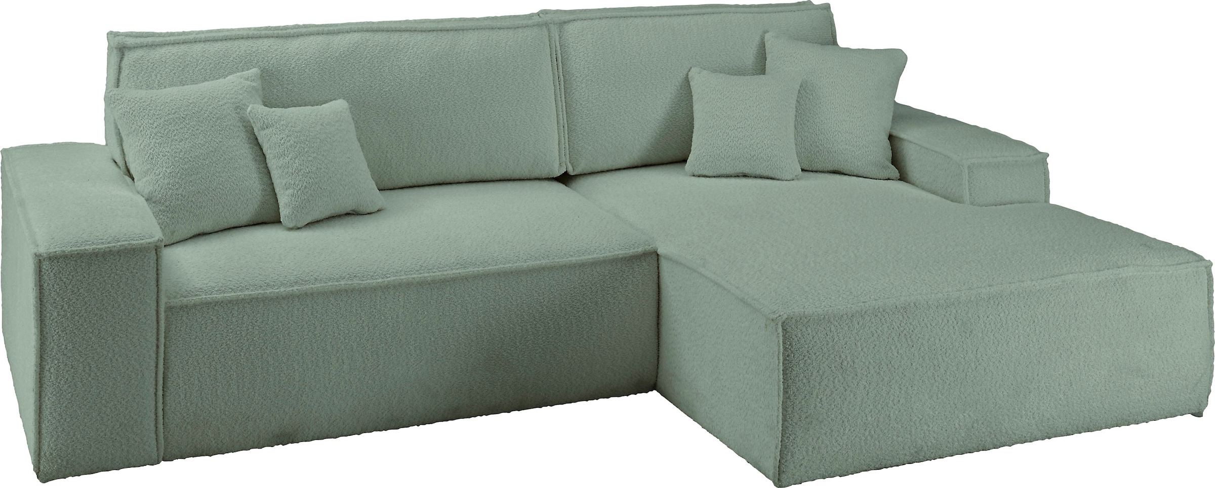 andas Ecksofa »Finnley Schlafsofa 267 cm in Bouclé u. Struktur fein, L-Form,«, Schlaffunktion m. Bettkasten (136/210 cm), Bouclé, Struktur