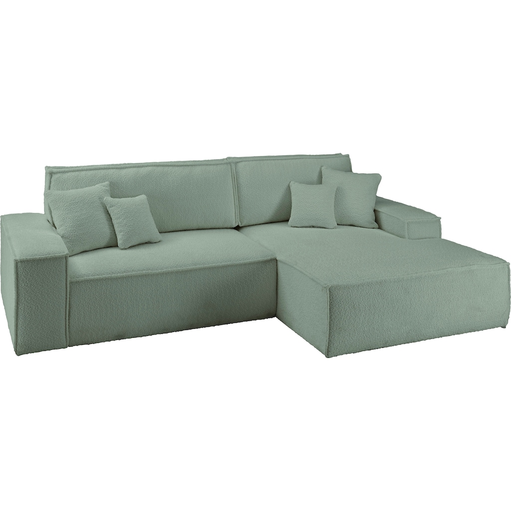 andas Ecksofa »Finnley Schlafsofa 267 cm in Bouclé u. Struktur fein, L-Form,«, Schlaffunktion m. Bettkasten (136/210 cm), Bouclé, Struktur