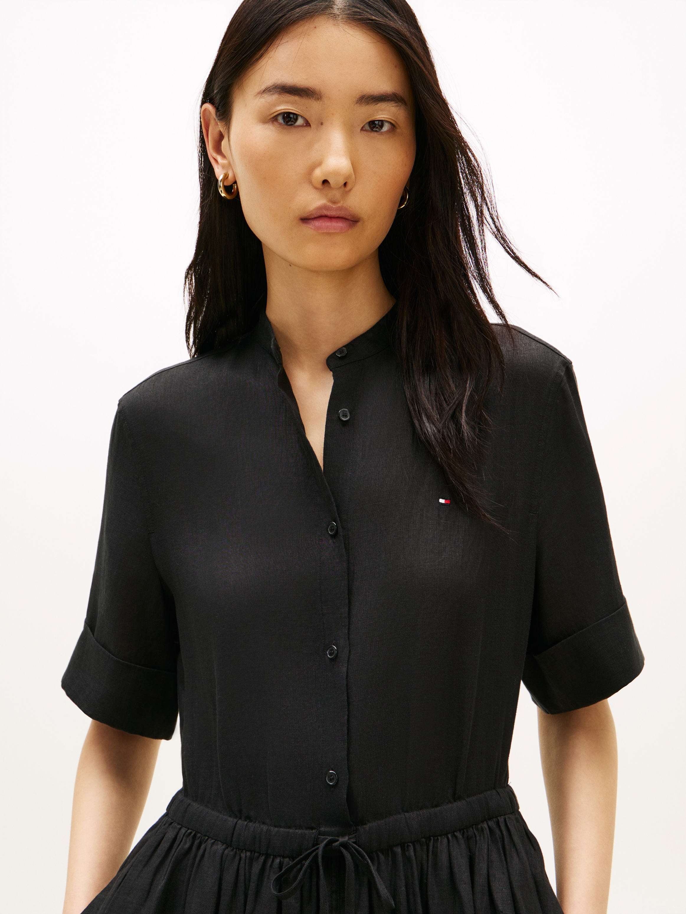 Tommy Hilfiger Sommerkleid »ESS LINEN MIDI SS SHIRT DRESS« mit Faltenrock