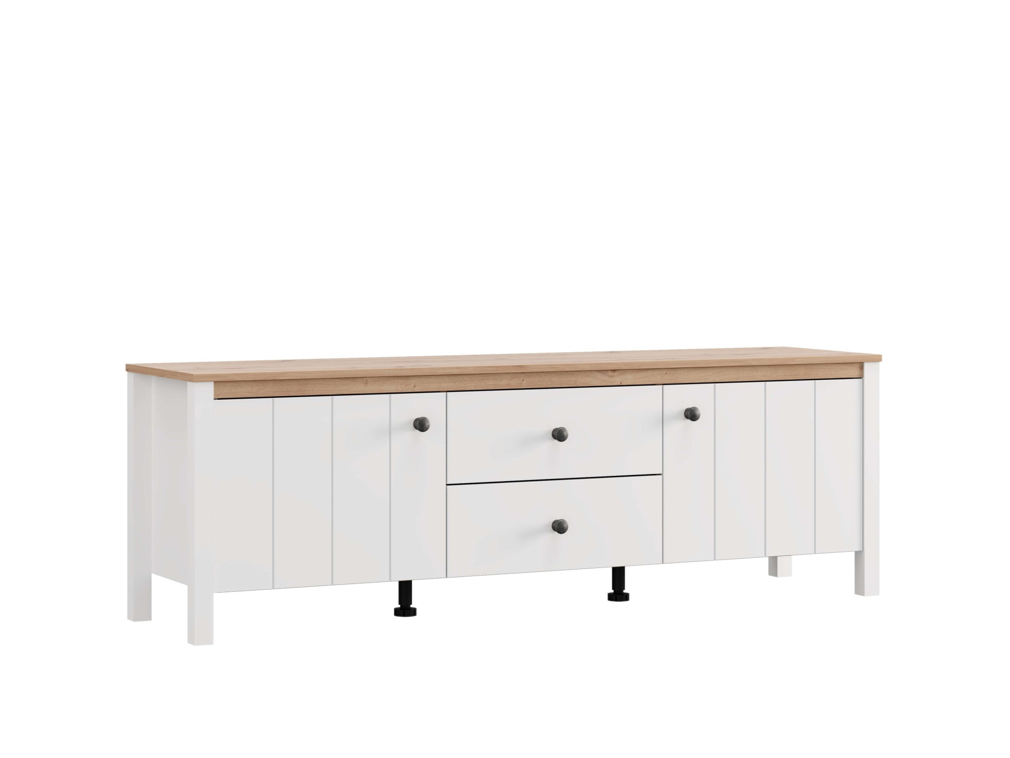 Home affaire Lowboard »BEDFORD, TV-Board, TV-Kommode, TV-Schrank, TV-Möbel im Landhausstil« MDF-Profil, 2 Türen, 2 Schubladen und 2 Fächer mit Metallgriffen