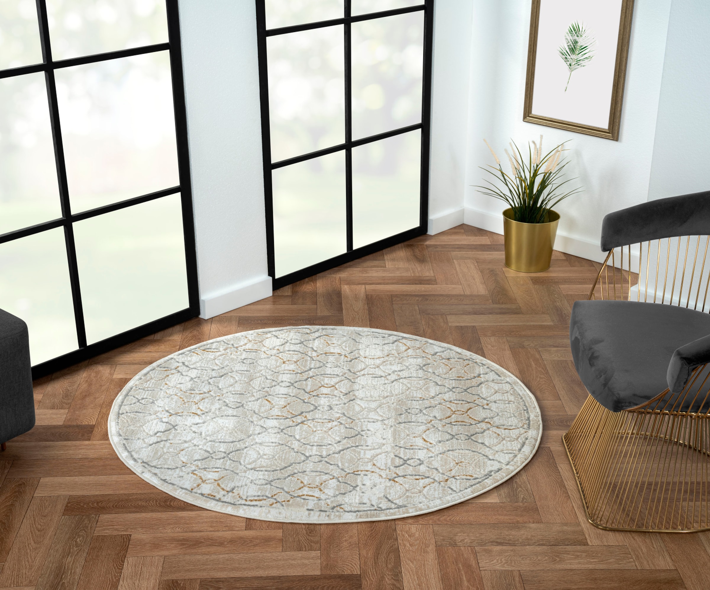 Myflair Möbel & Accessoires Teppich »My Floor Lagerräumung«, rund, 10 mm Höhe, Kurzflor, Retro-Style, besonders weich durch Microfaser