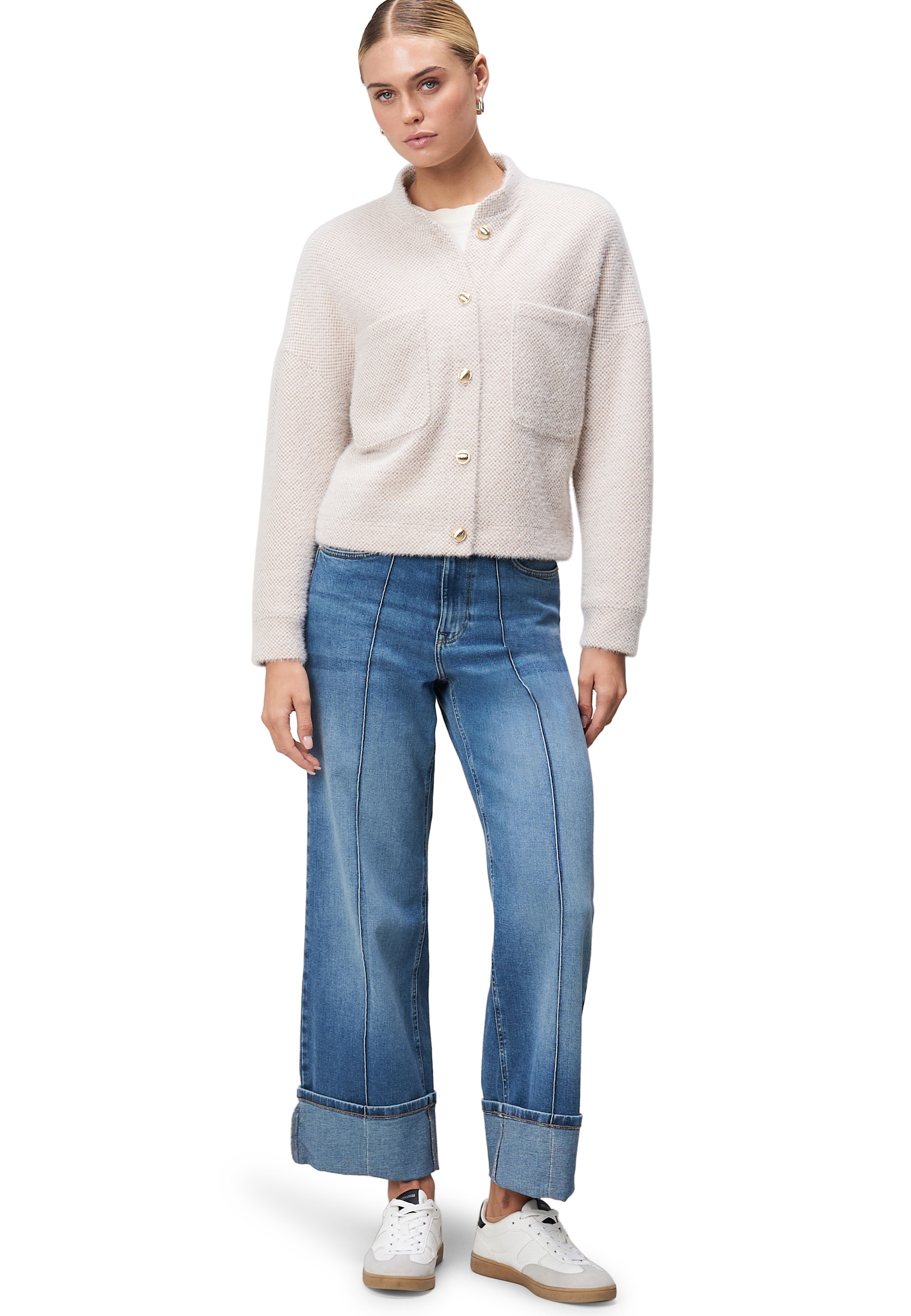 Zero Sweatblazer »Sweatblazer strukturiert mit Knopfleiste«
