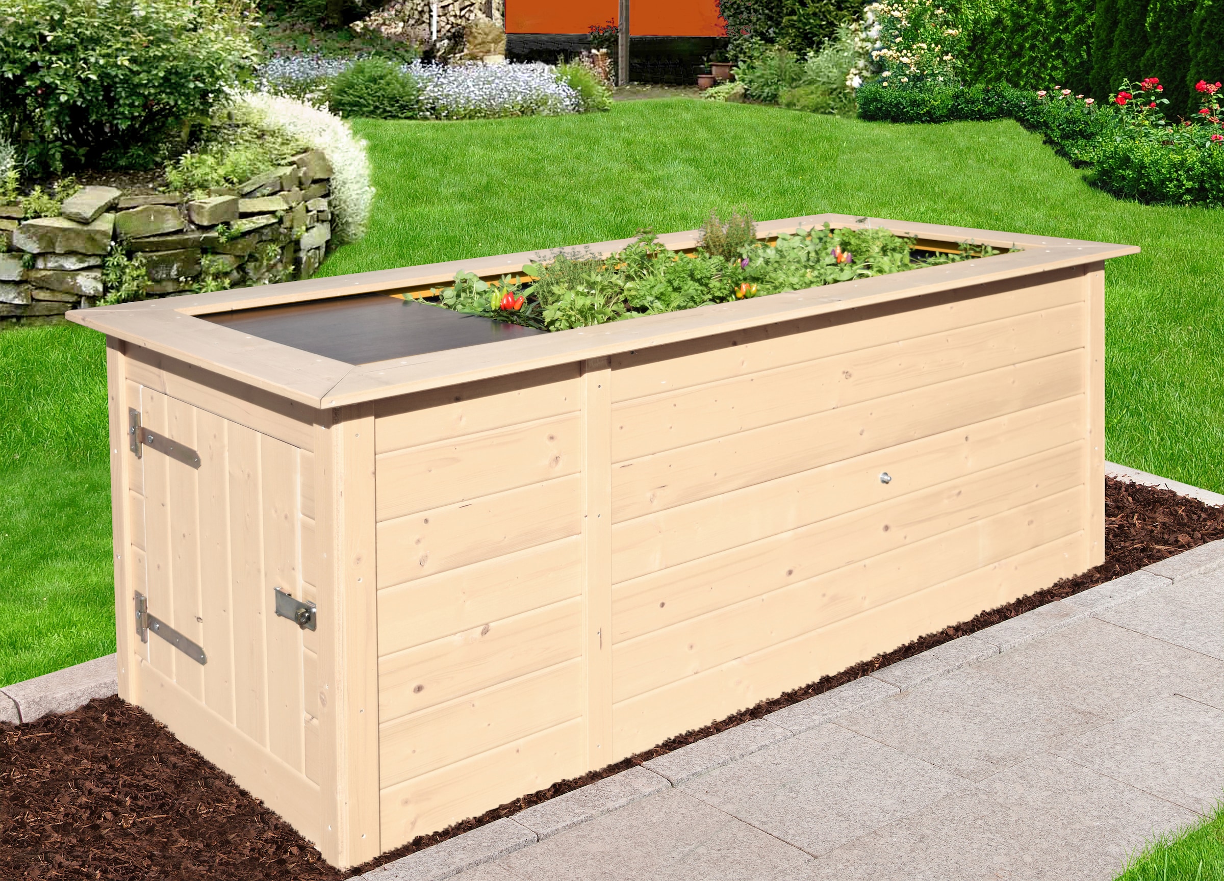 weka Hochbeet BxTxH: 205x80x81 cm, mit Anbauschrank