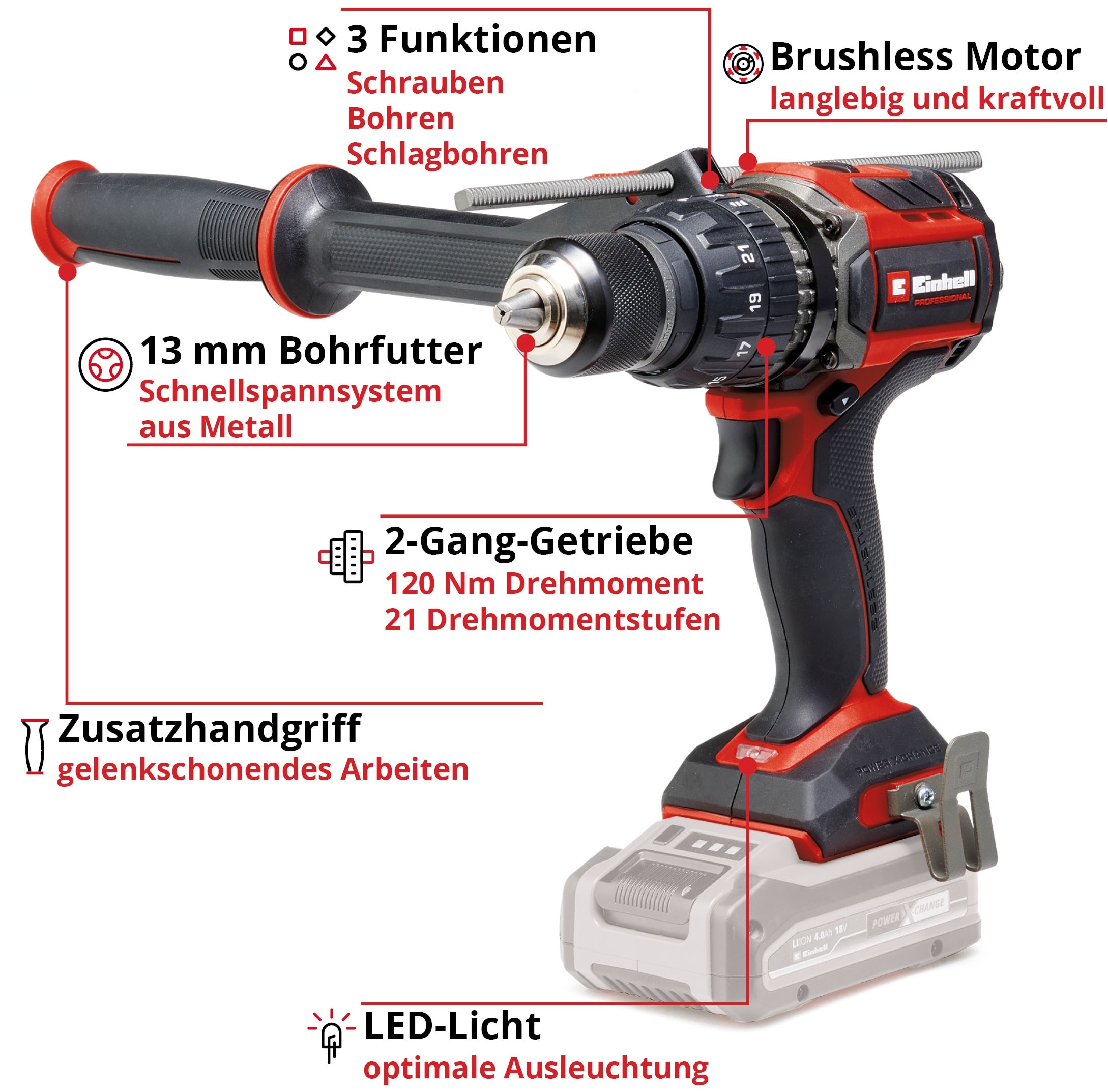 Einhell Akku-Schlagbohrschrauber »TP-CD 18/120 Li-i BL - Solo« Mitglied der Power X-Change Familie, ohne Akku