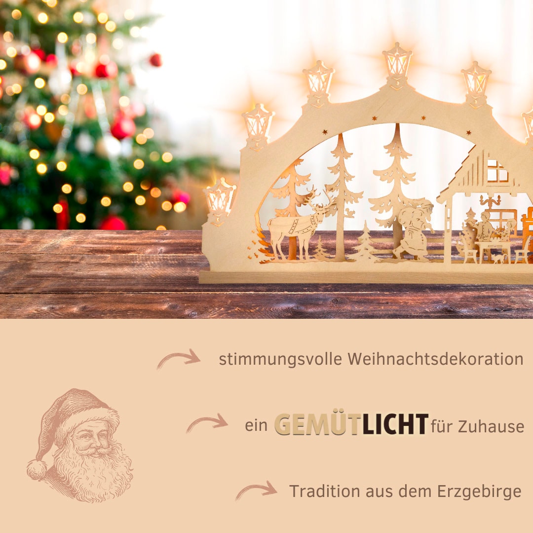 Weigla LED Schwibbogen »Weihnachtsabend, Lichterbogen aus Holz, NATUR«, Erzgebirge garantiert, Weihnachtsdeko Innen, Weihnachtsbeleuchtung