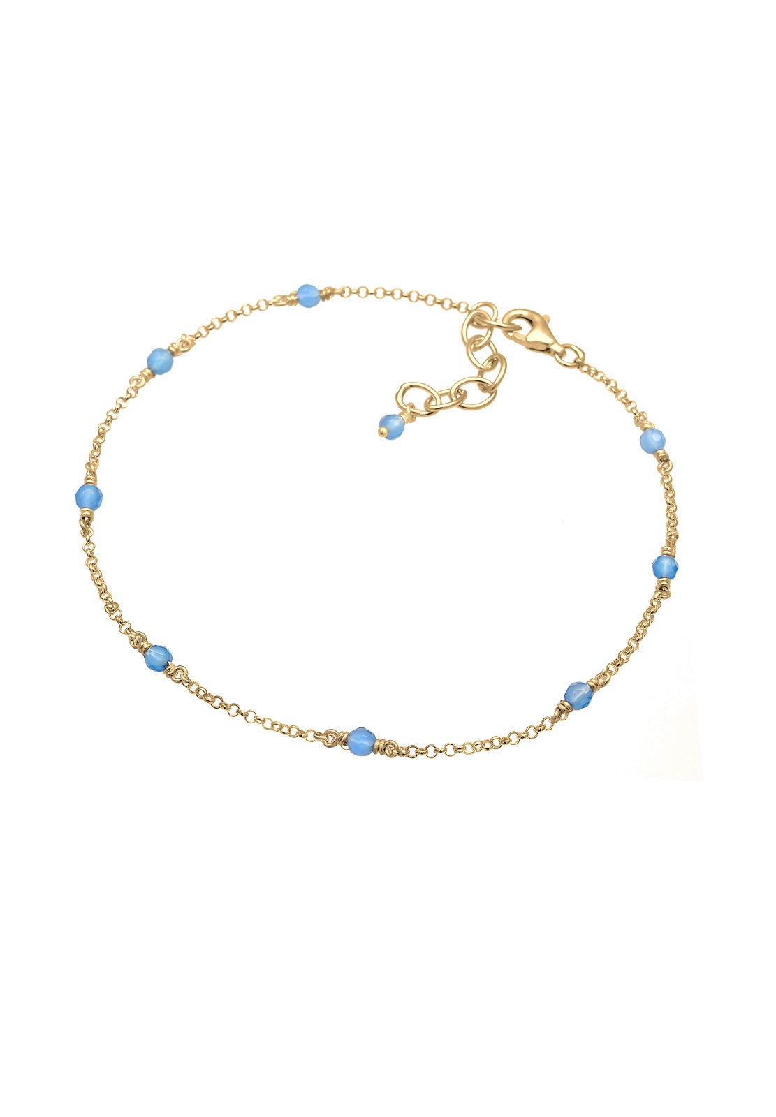 Elli Fußkette »Fußschmuck Achat Beads Blau 925 Sterling Silber vergoldet«