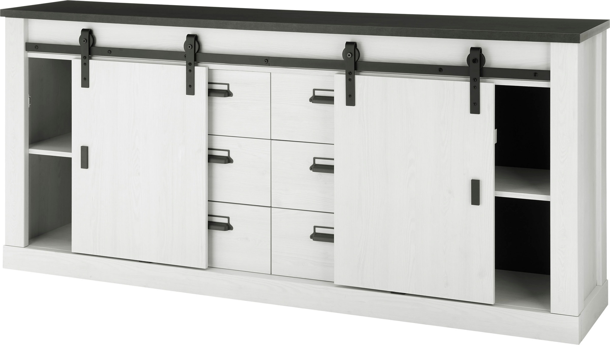 Home affaire Wohnwand »SHERWOOD«, (2 St.), Scheunentorbeschlag und Apothekergriffe aus Metall, Höhe 201 cm
