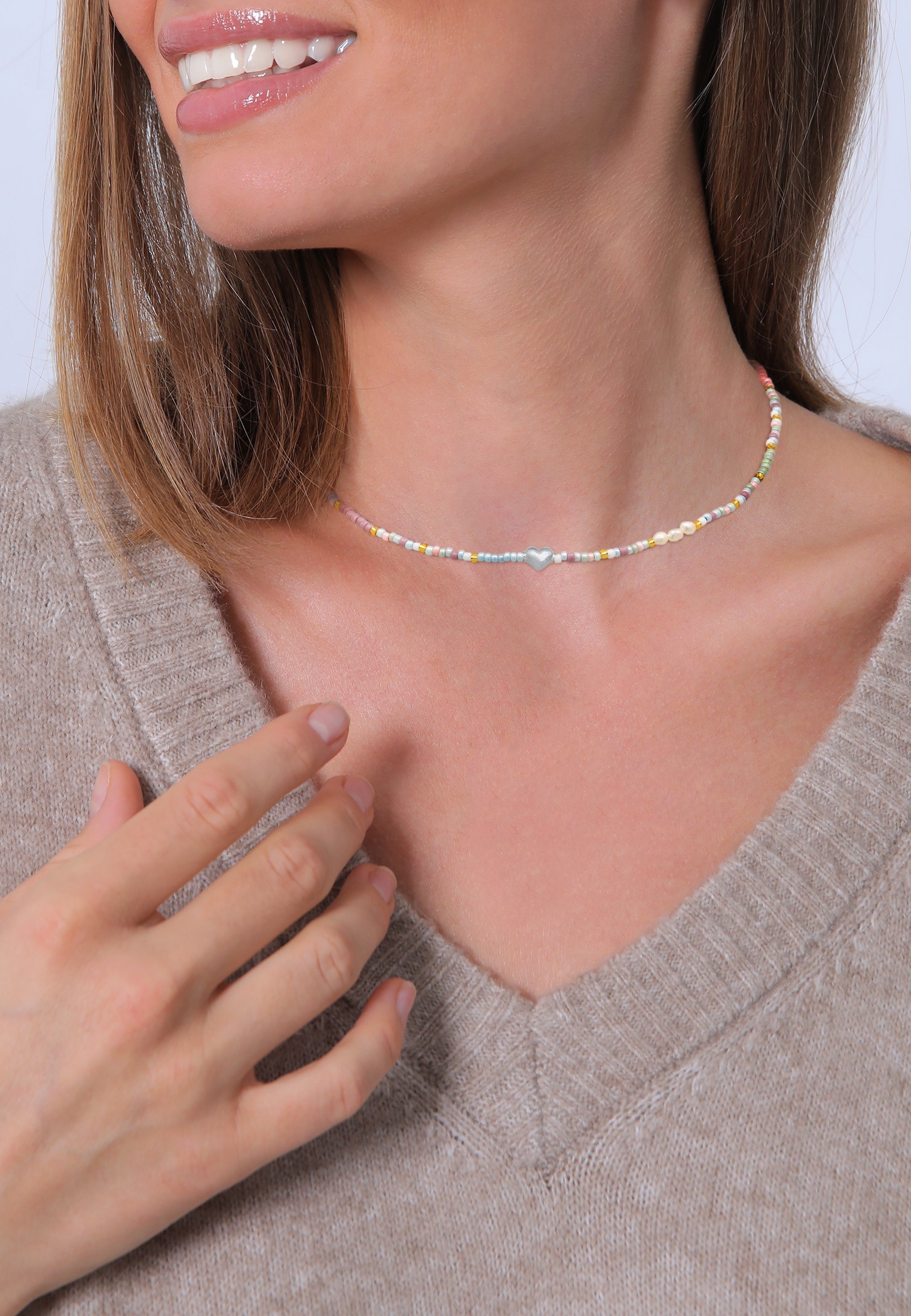 Elli Lange Kette »Halskette Choker Herz Glas Beads Sommer Style 925 Silber«