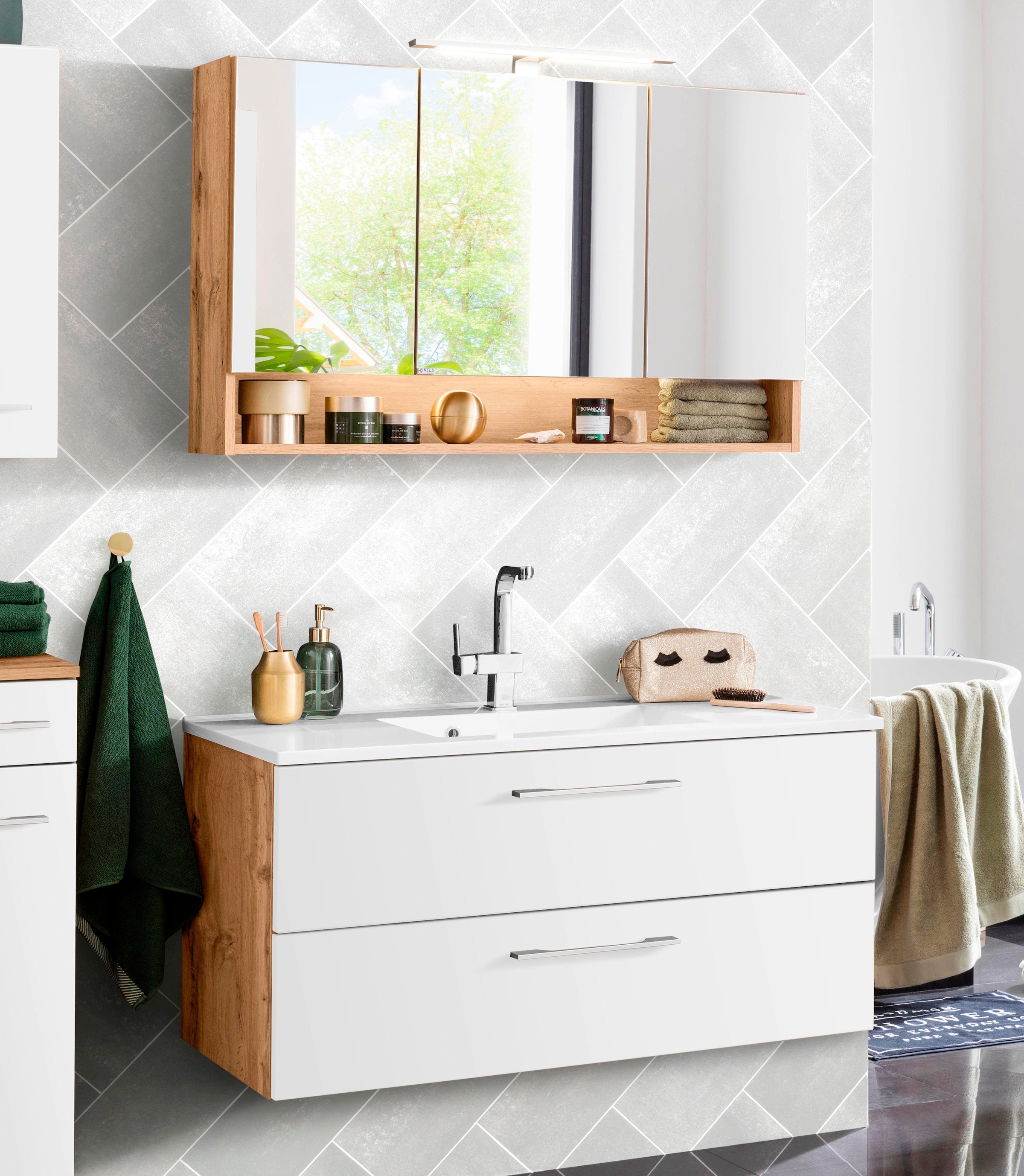 welltime Badmöbel-Set »Soria«, (2 St.), Waschplatz Breite 100 cm, Spiegelschrank